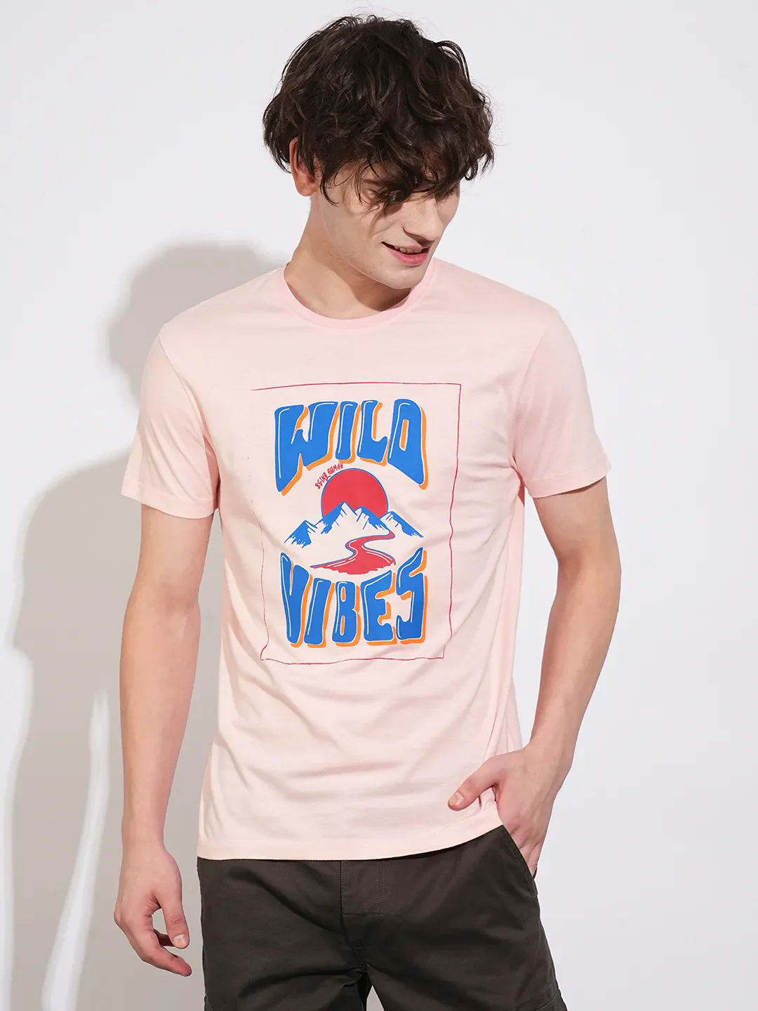 Pink Regular Fit Men's Short Sleeves T-Shirt by Being Human Clothing