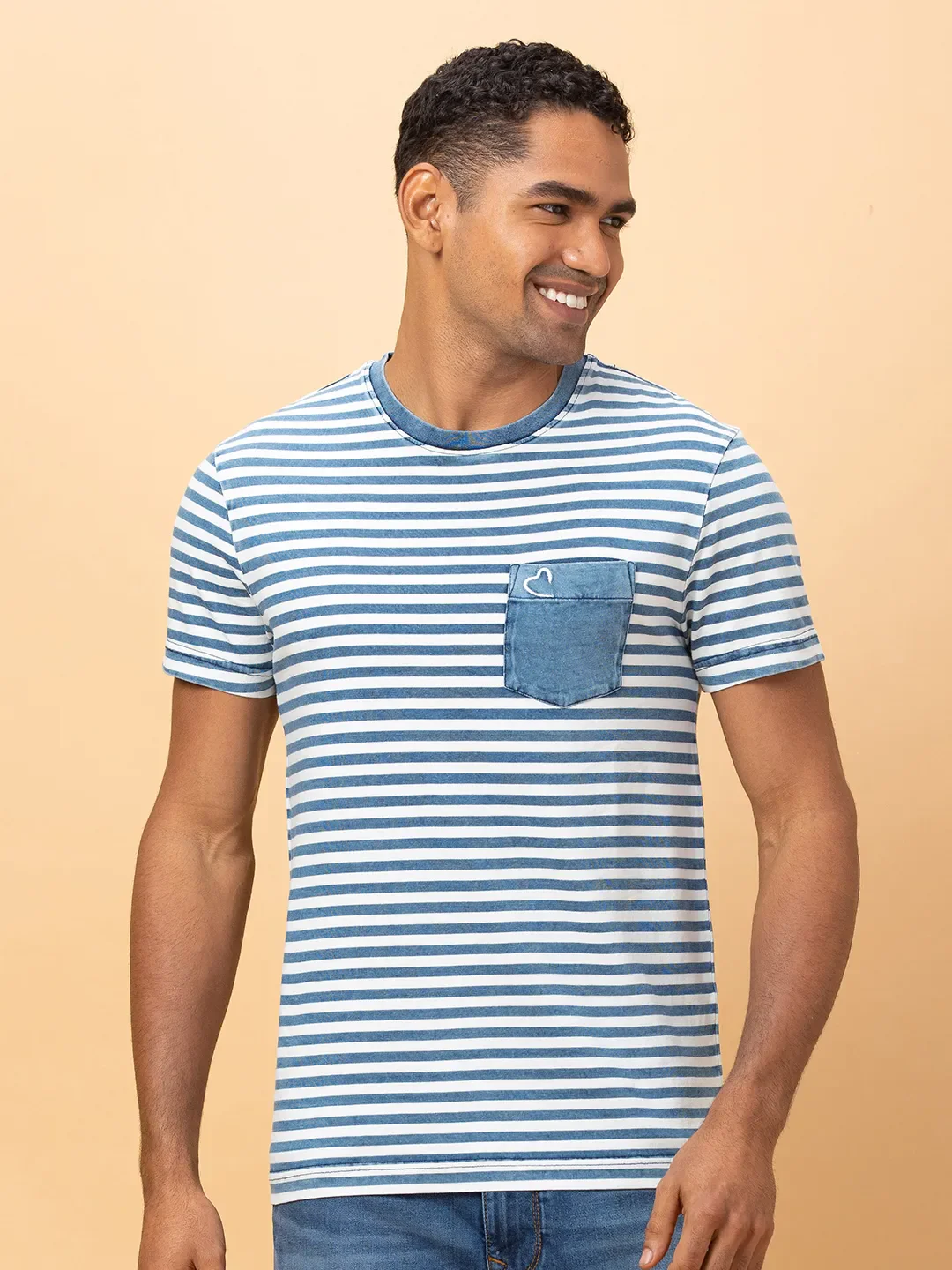 Light Wash Regular Fit Round Neck Men's T-Shirt by Being Human Clothing