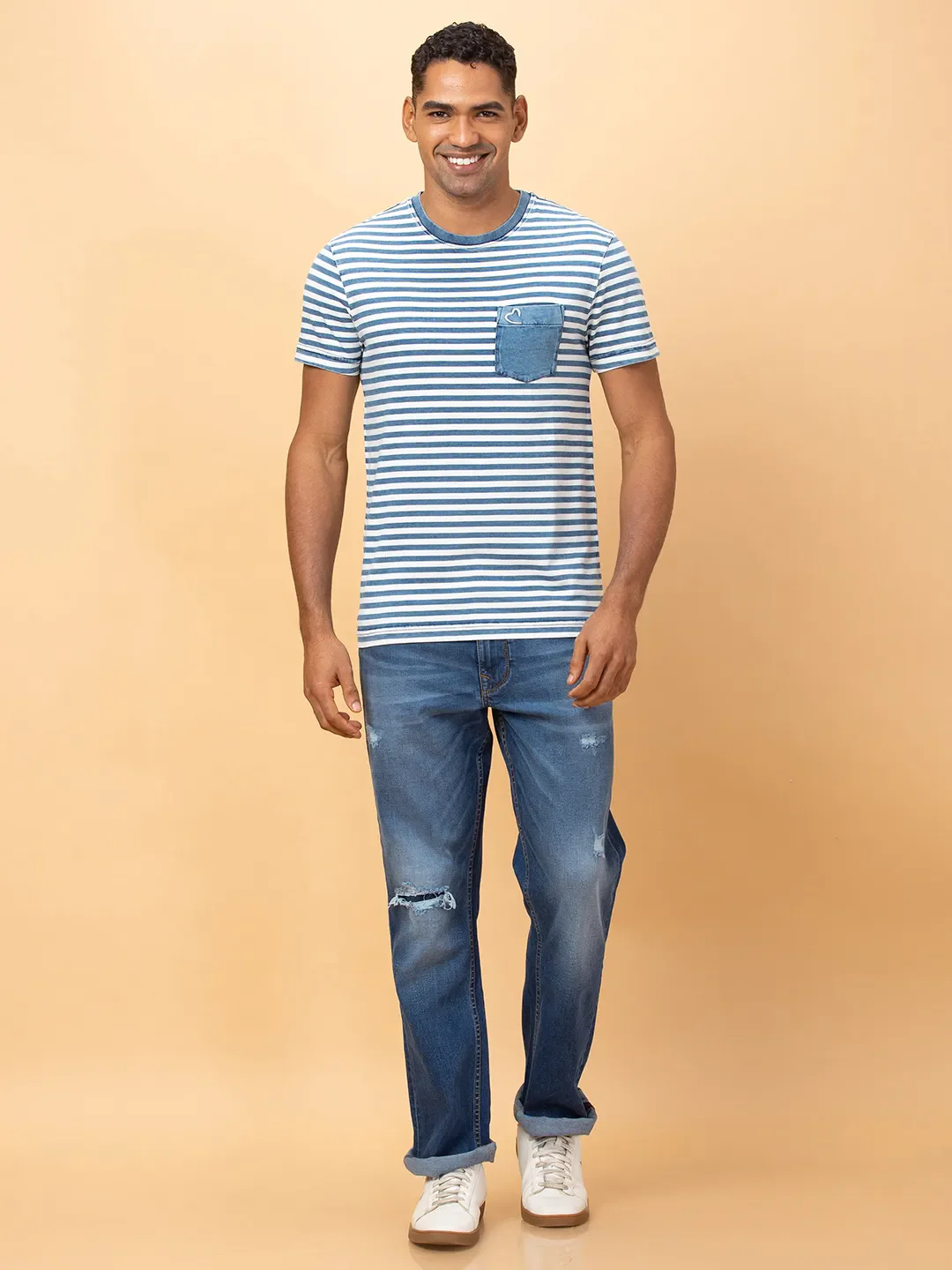 Light Wash Regular Fit Round Neck Men's T-Shirt by Being Human Clothing - Image 2