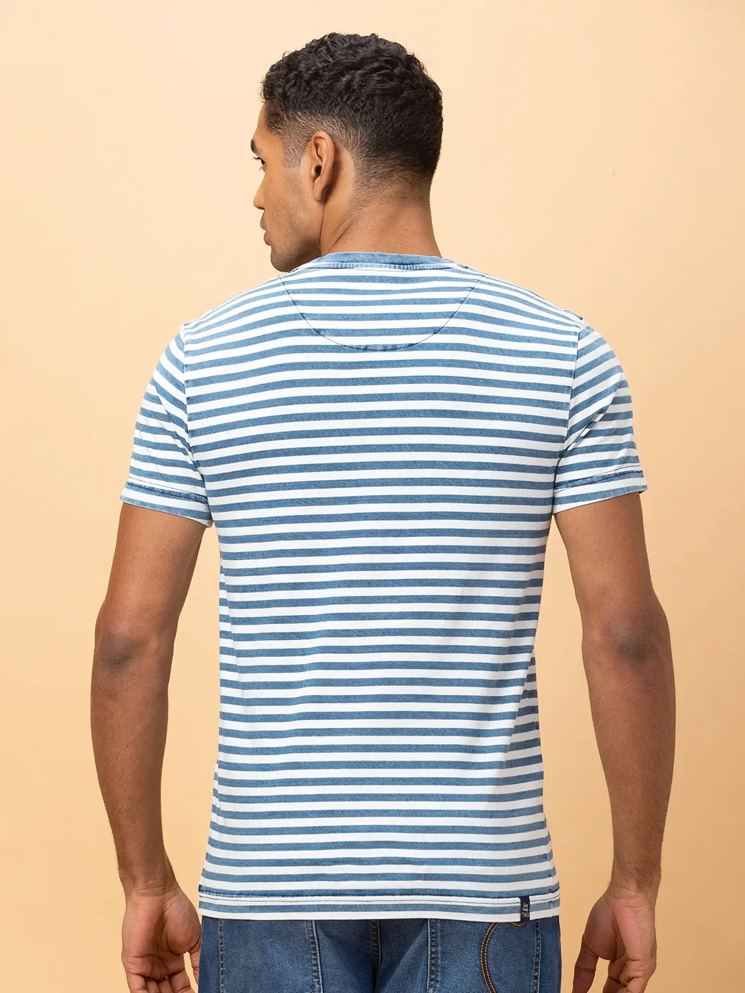 Light Wash Regular Fit Round Neck Men's T-Shirt by Being Human Clothing - Image 3