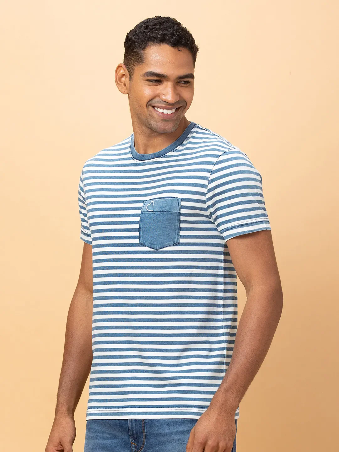 Light Wash Regular Fit Round Neck Men's T-Shirt by Being Human Clothing - Image 4