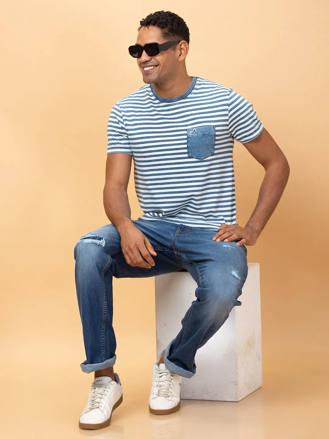 Light Wash Regular Fit Round Neck Men's T-Shirt by Being Human Clothing - Image 6
