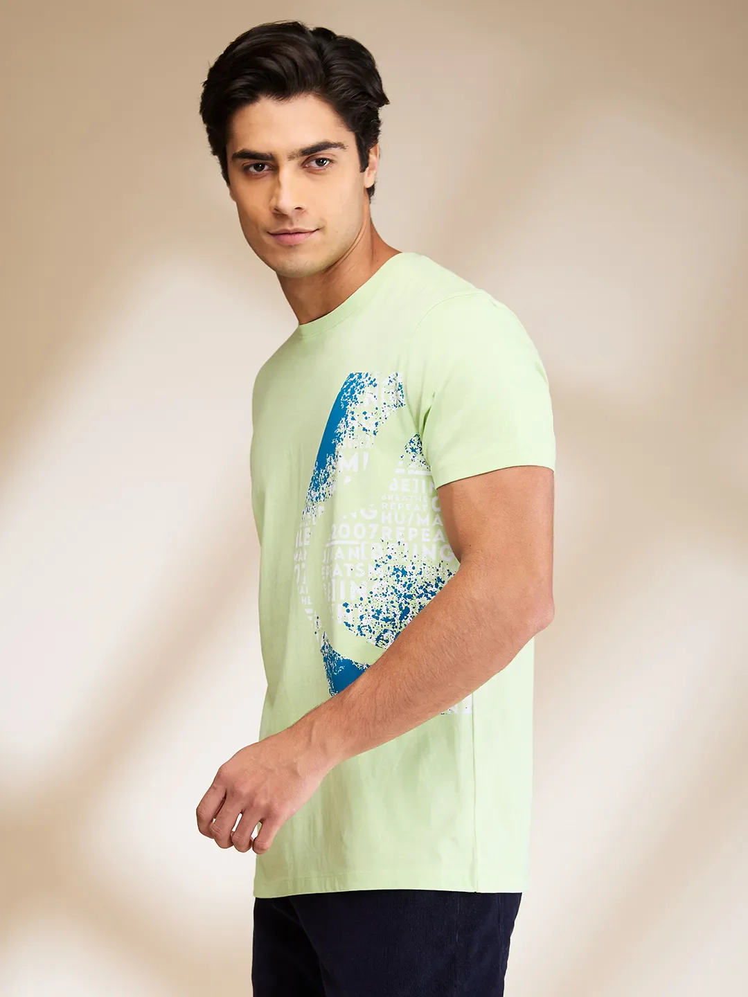 Green Slim Fit Round Neck Men's T-Shirt by Being Human Clothing - Image 4
