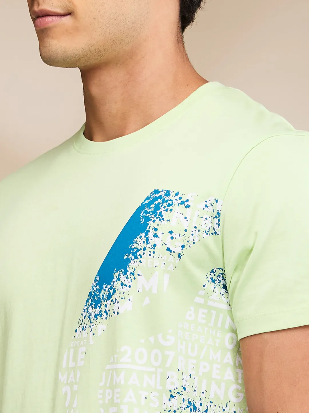 Green Slim Fit Round Neck Men's T-Shirt by Being Human Clothing - Image 5