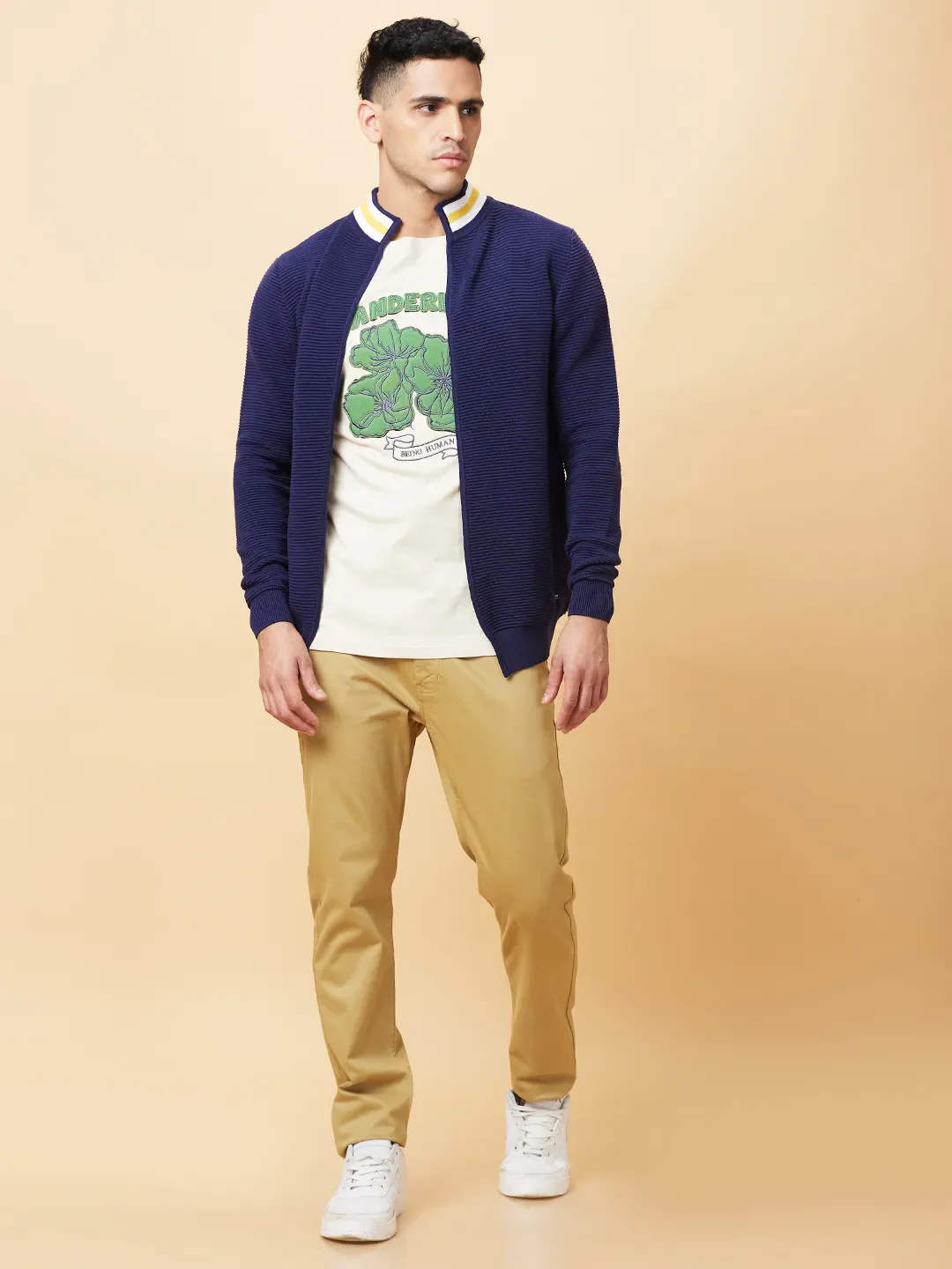 Midnight Blue Regular Fit Round Neck Men's T-Shirt by Being Human Clothing - Image 2