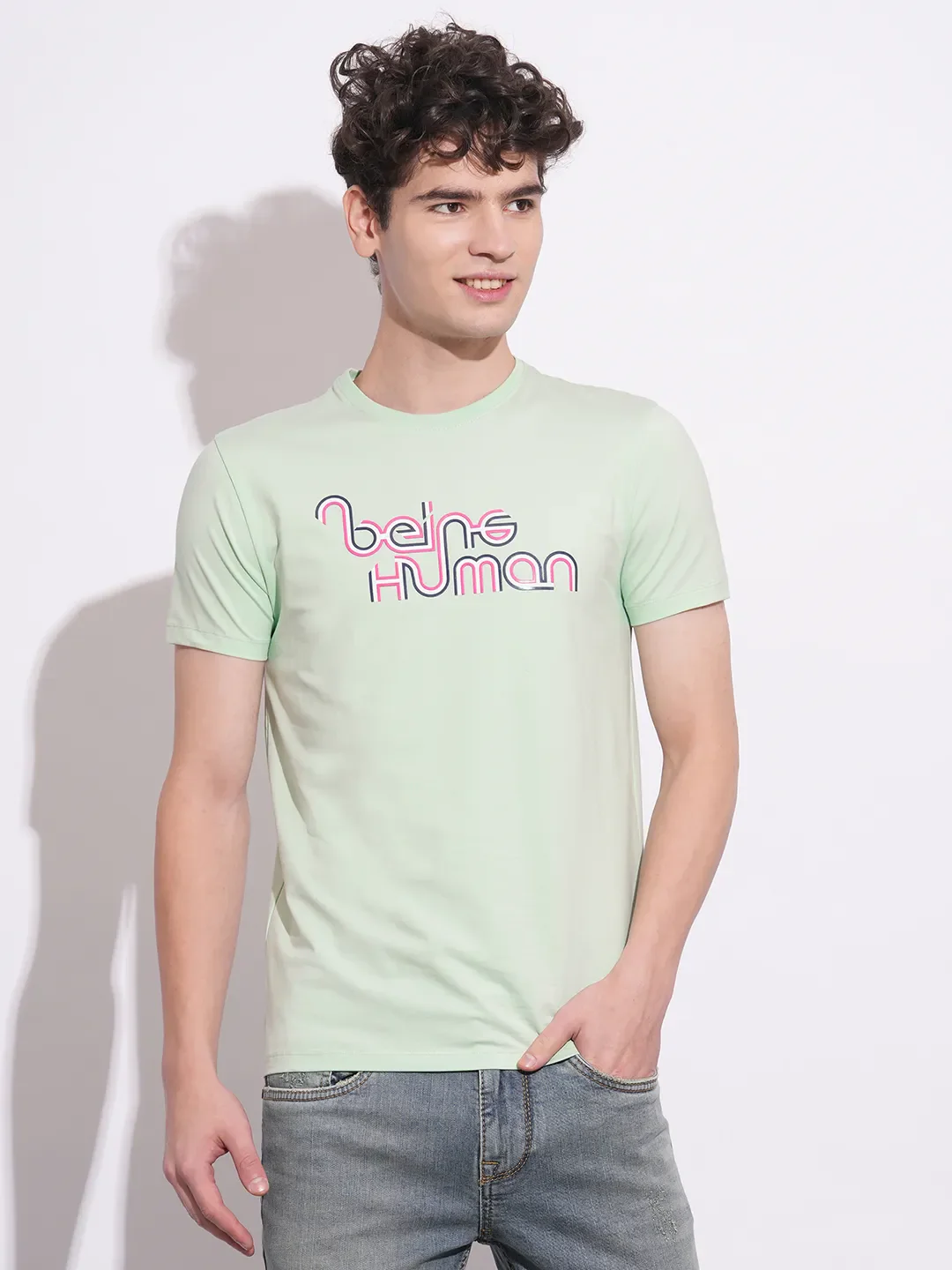 Mint Slim Fit Round Neck Men's T-Shirt by Being Human Clothing