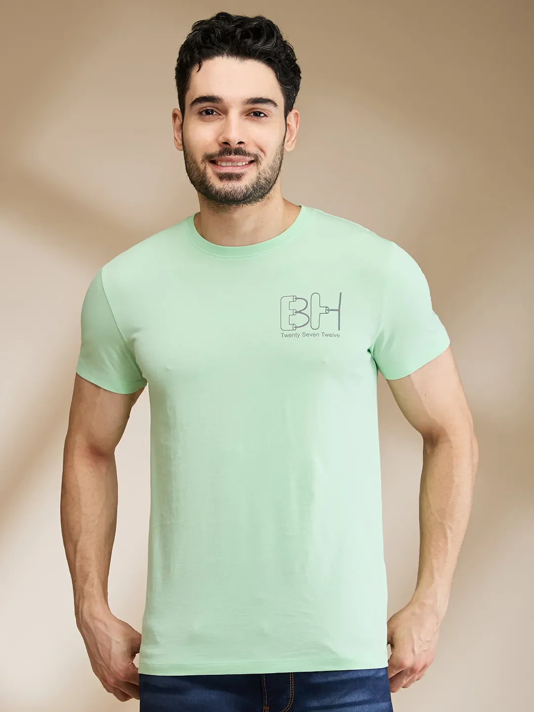Mint Regular Fit Round Neck Men's T-Shirt by Being Human Clothing
