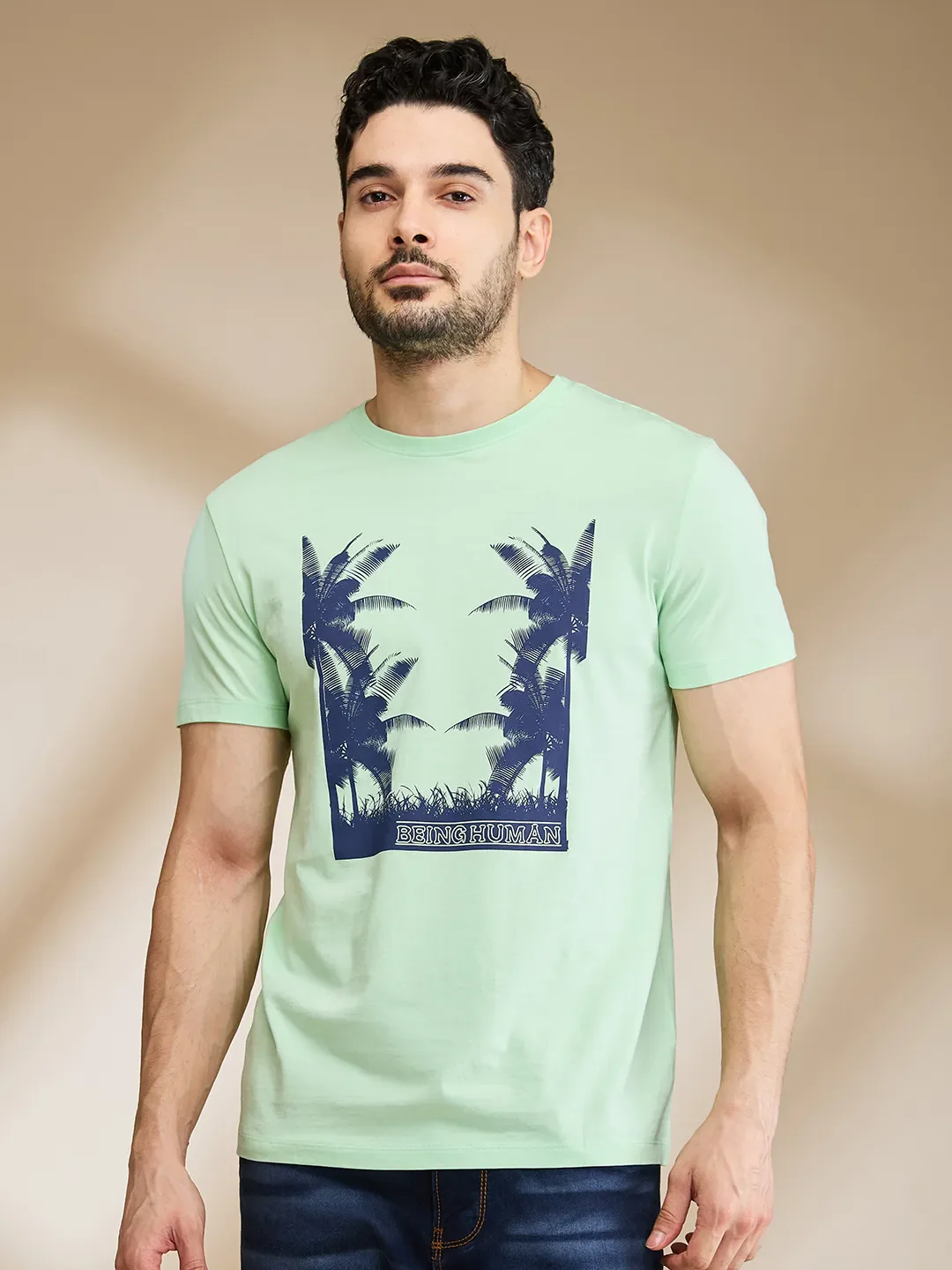 Light Blue Regular Fit Men's Short Sleeves T-Shirt by Being Human Clothing