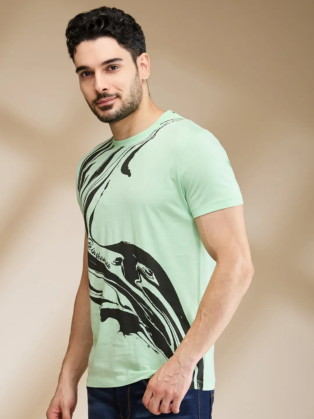 Mint Regular Fit Round Neck Men's T-Shirt by Being Human Clothing - Image 4