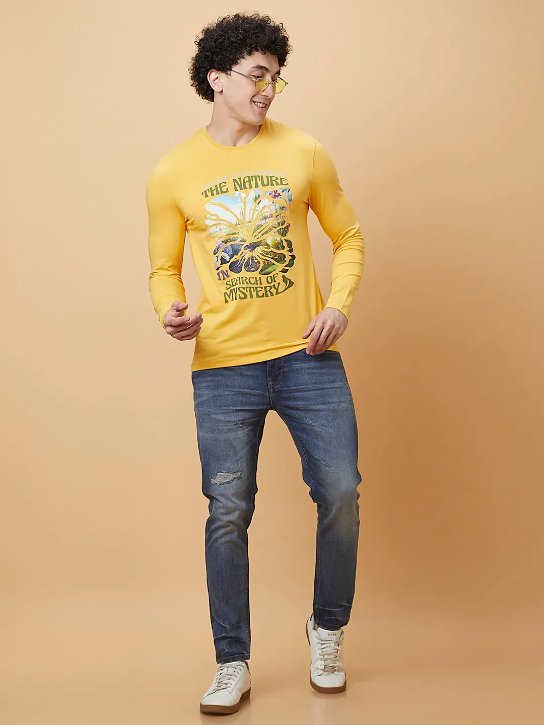 Mustard Regular Fit Round Neck Men's T-Shirt by Being Human Clothing - Image 6