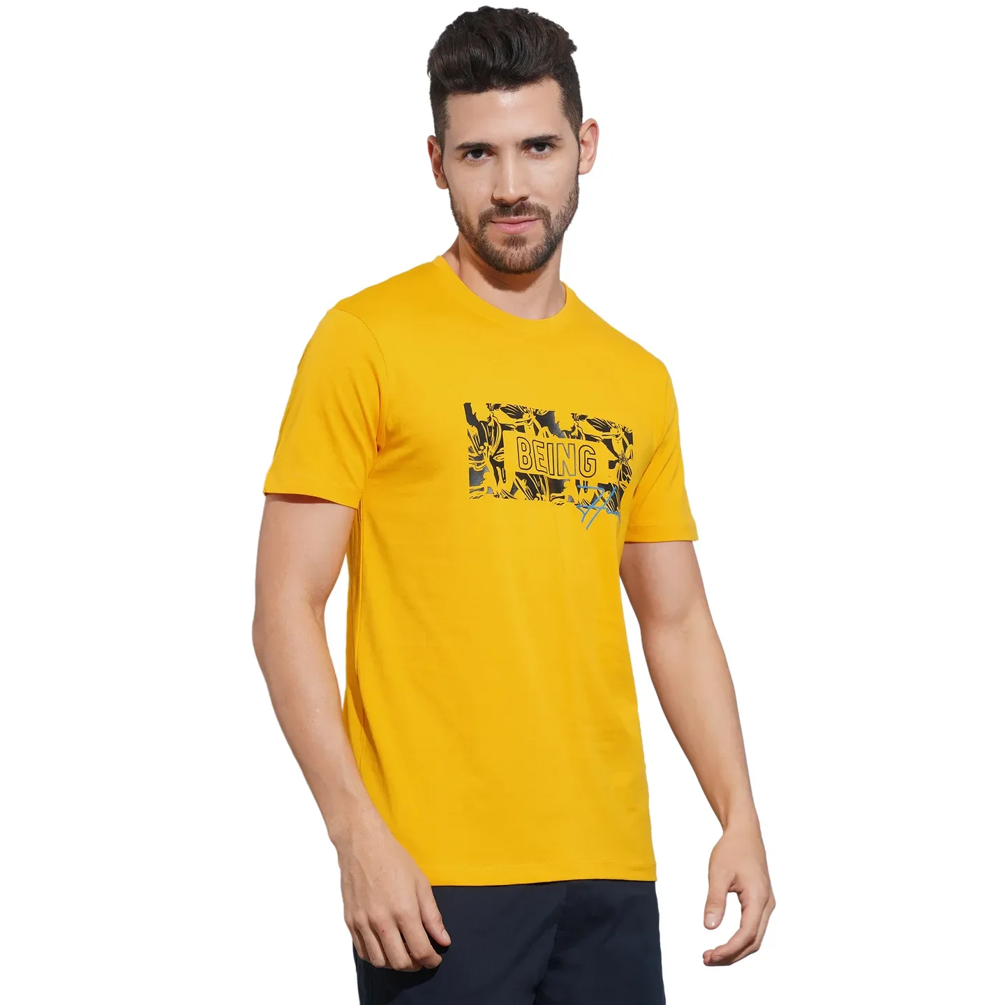 Mustard Regular Fit Round Neck Men's T-Shirt by Being Human Clothing - Image 2