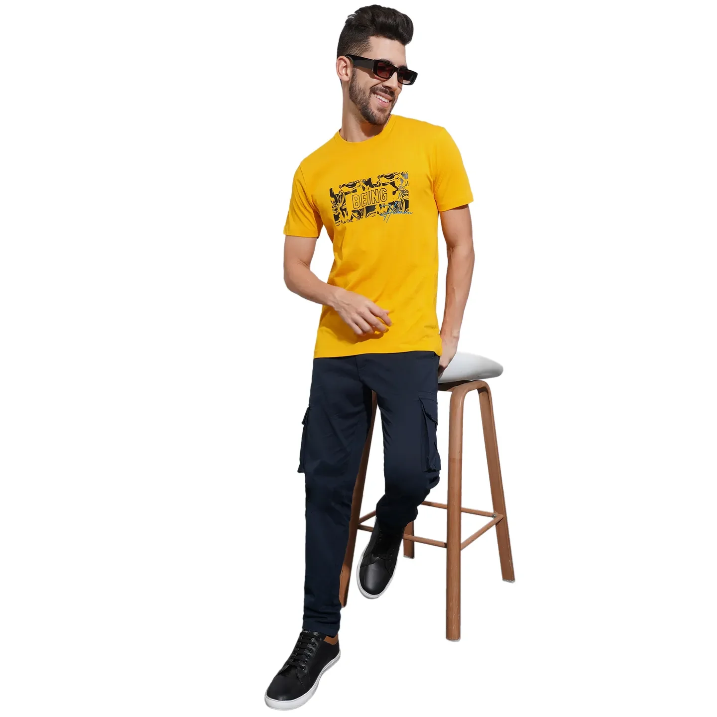 Mustard Regular Fit Round Neck Men's T-Shirt by Being Human Clothing - Image 4
