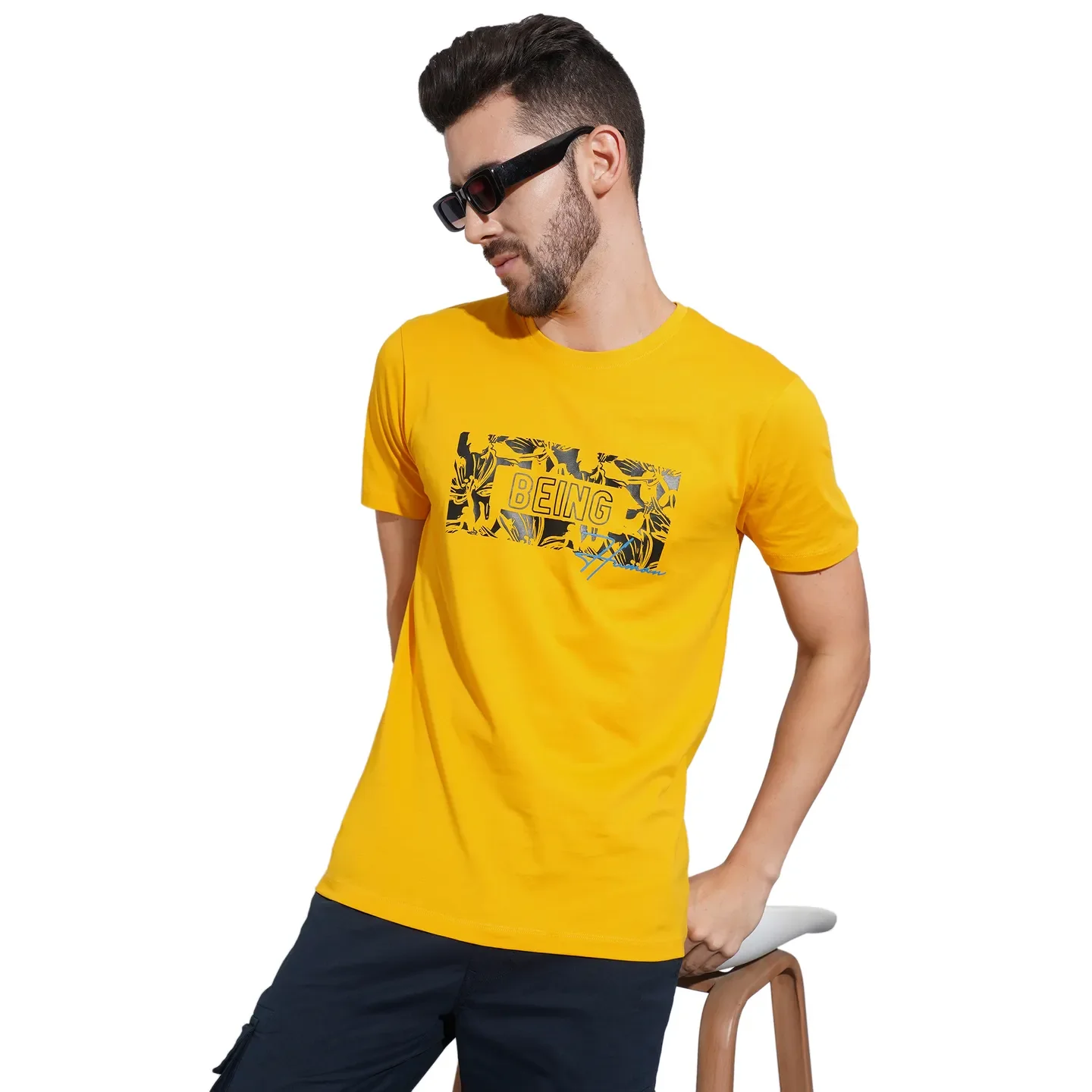 Mustard Regular Fit Round Neck Men's T-Shirt by Being Human Clothing - Image 6