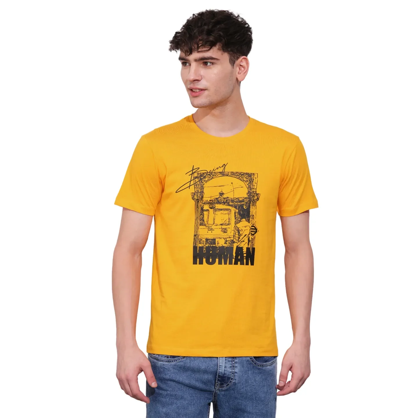 Mustard Regular Fit Men's Short Sleeves T-Shirt by Being Human Clothing