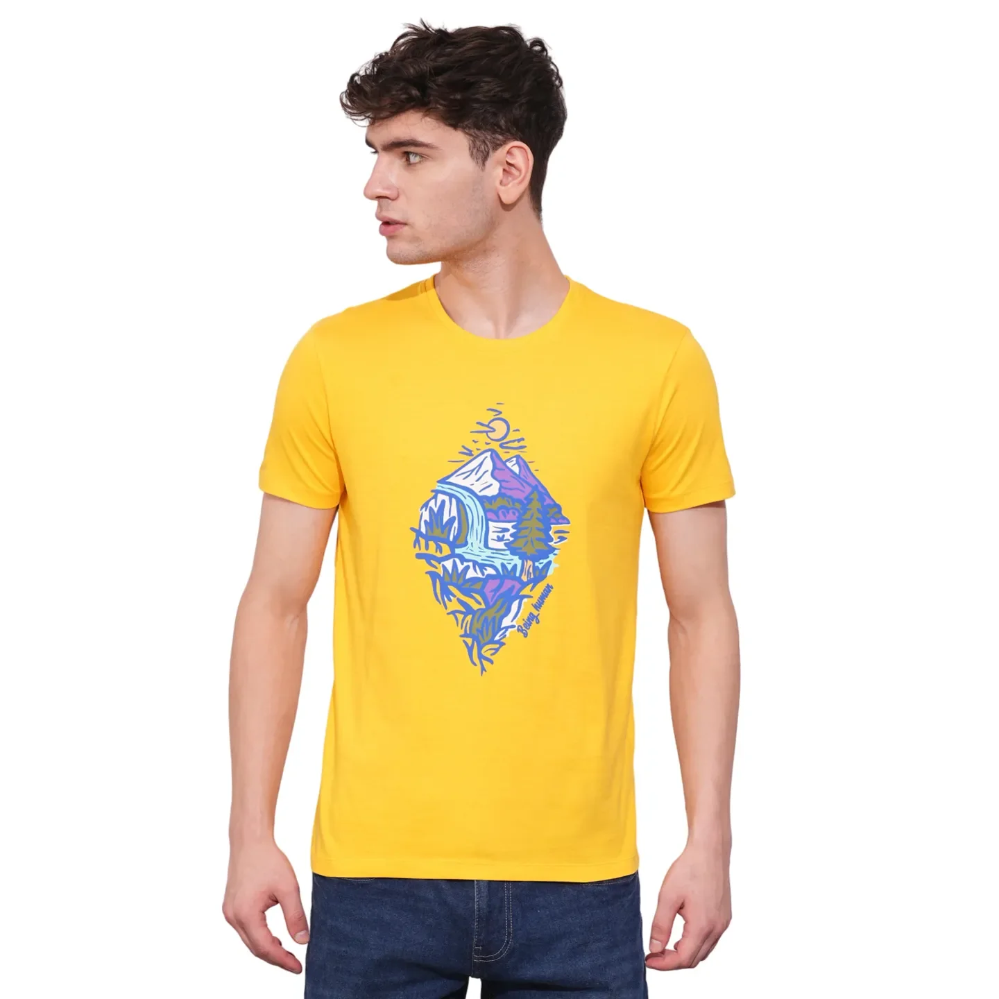Mustard Regular Fit Men's Short Sleeves T-Shirt by Being Human Clothing