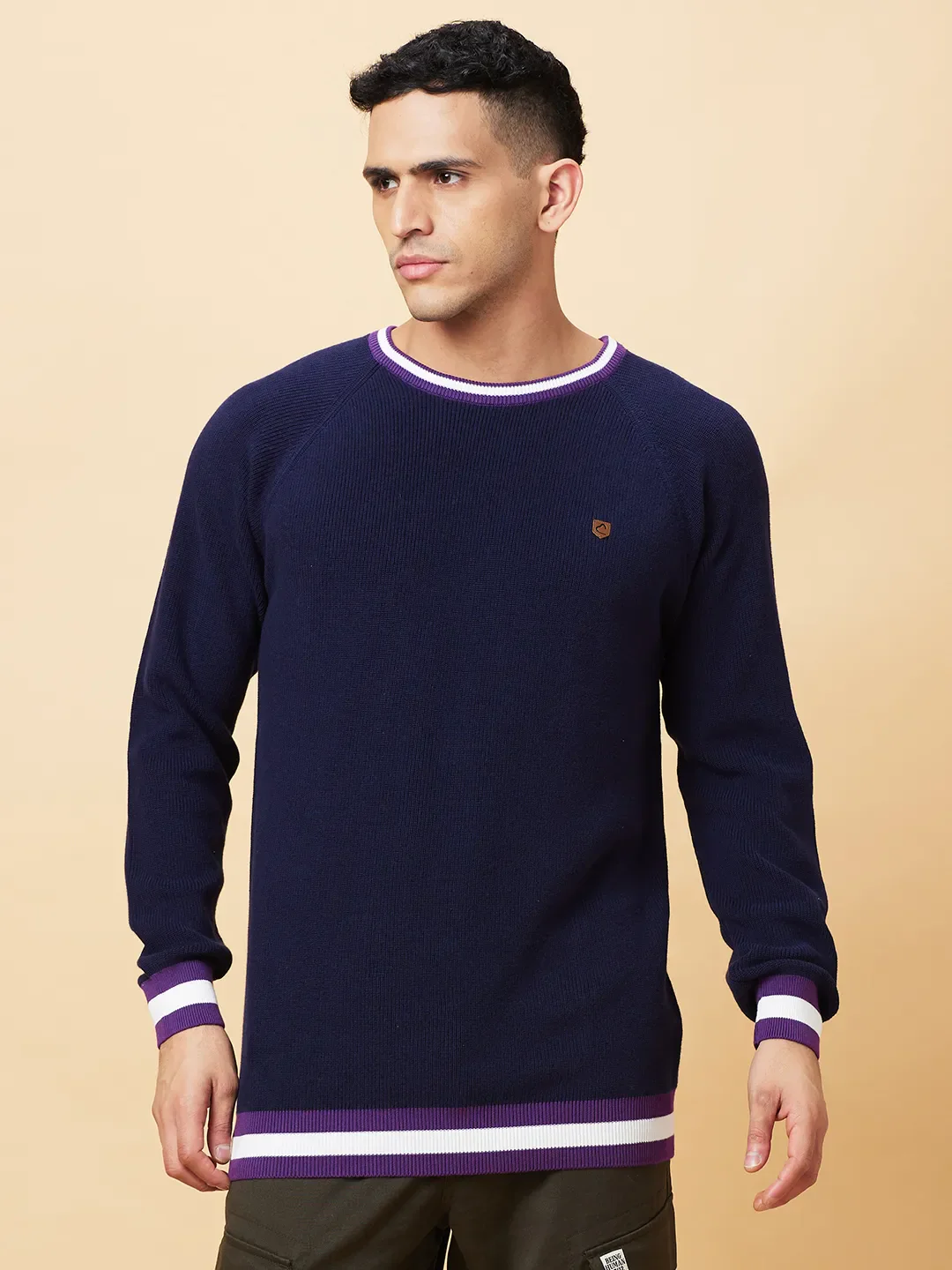 Navy Regular Fit Round Neck Men's T-Shirt by Being Human Clothing