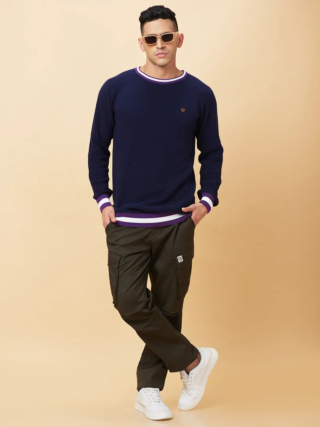 Navy Regular Fit Round Neck Men's T-Shirt by Being Human Clothing - Image 5