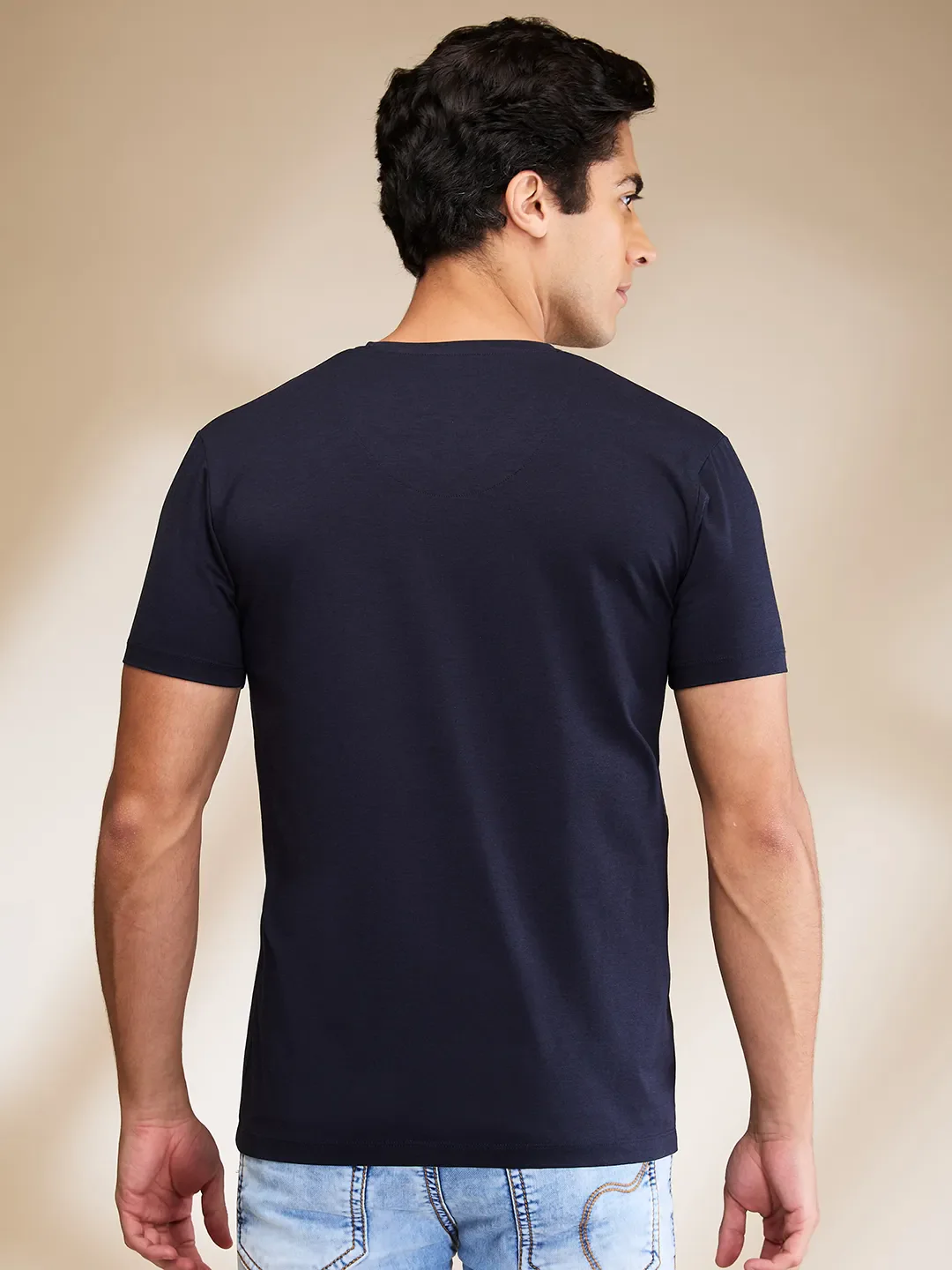Navy Slim Fit V Neck Men's T-Shirt by Being Human Clothing - Image 3