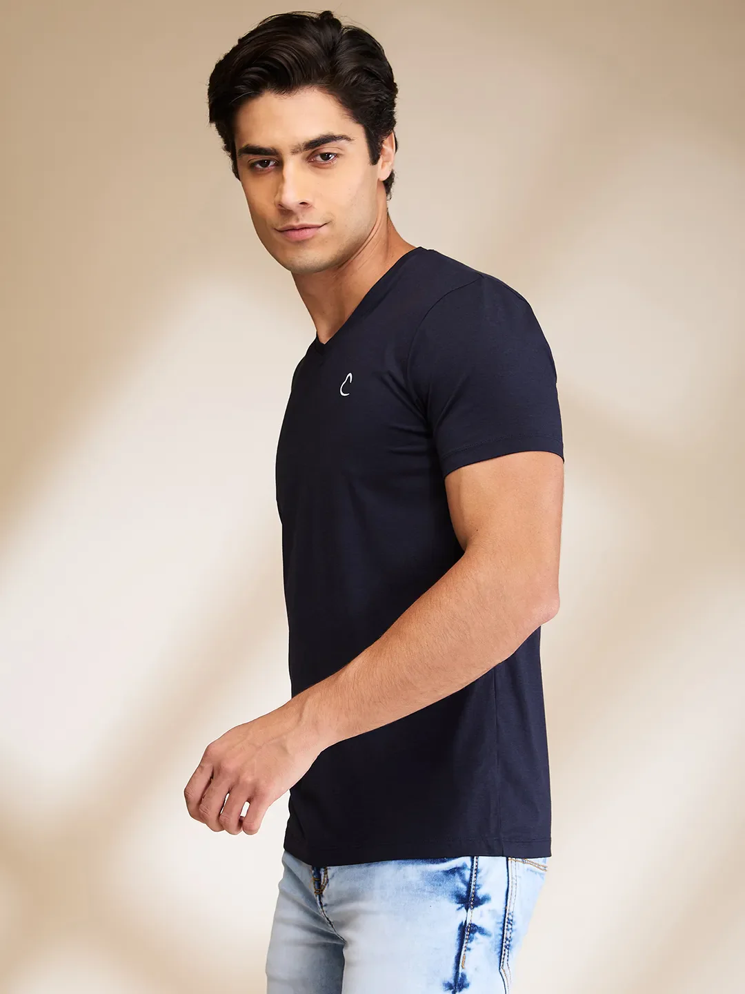 Navy Slim Fit V Neck Men's T-Shirt by Being Human Clothing - Image 4