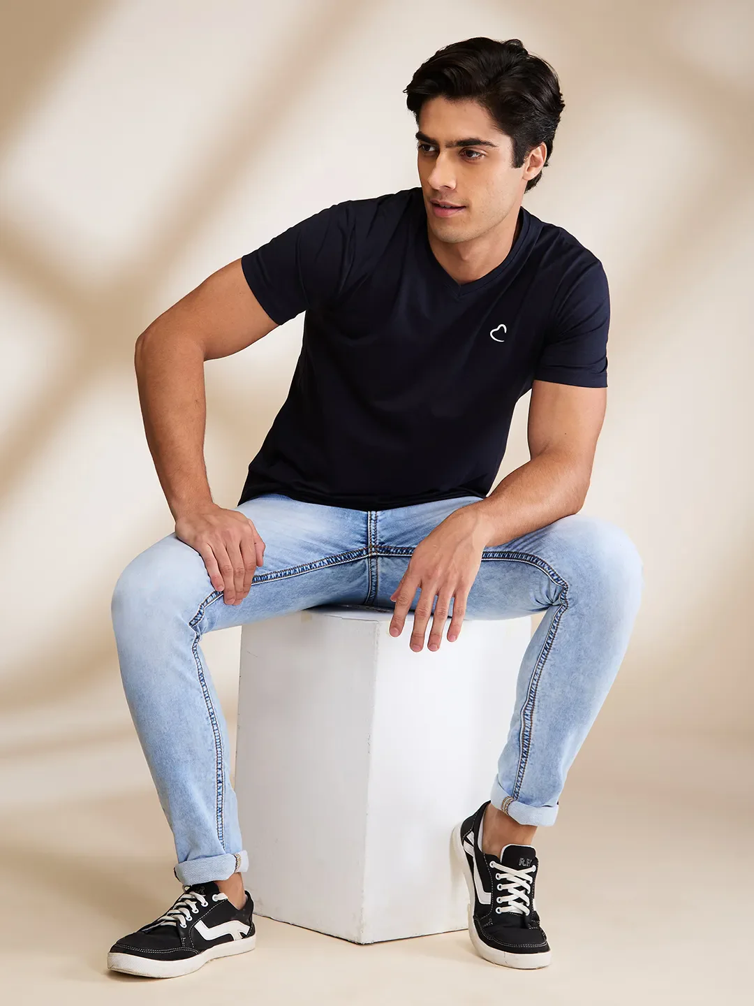 Navy Slim Fit V Neck Men's T-Shirt by Being Human Clothing - Image 6