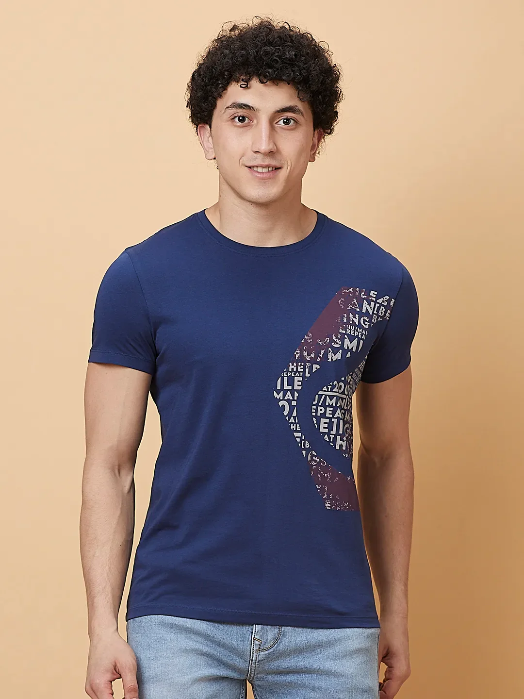 Navy Slim Fit Round Neck Men's T-Shirt by Being Human Clothing