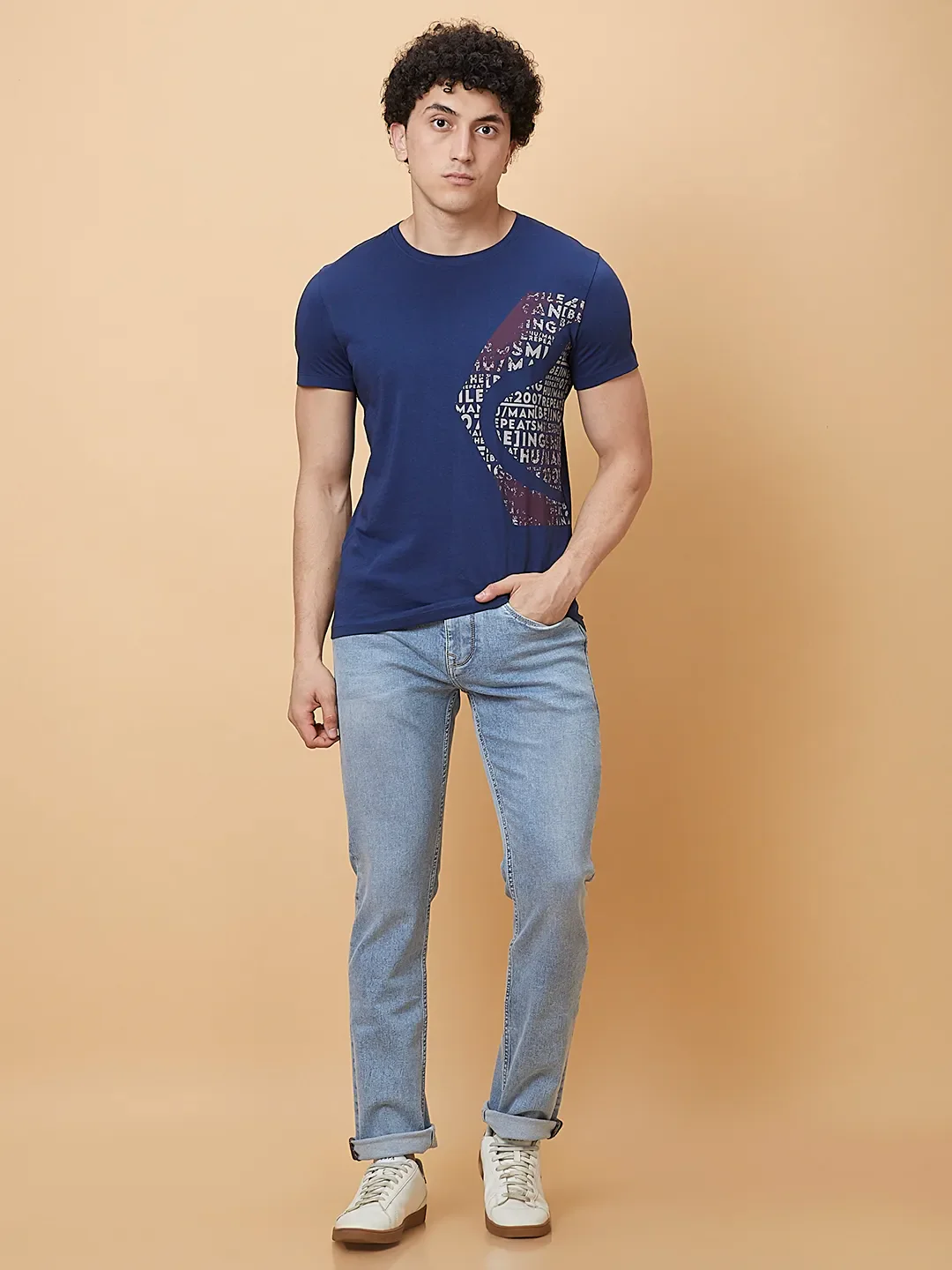 Navy Slim Fit Round Neck Men's T-Shirt by Being Human Clothing - Image 2