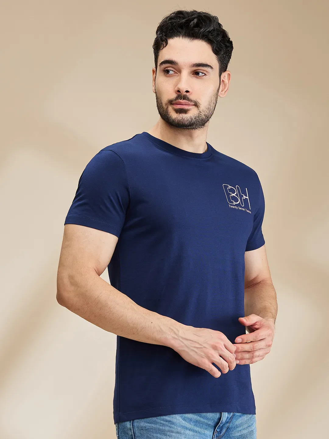 Dark Blue Regular Fit Men's Short Sleeves T-Shirt by Being Human Clothing - Image 4