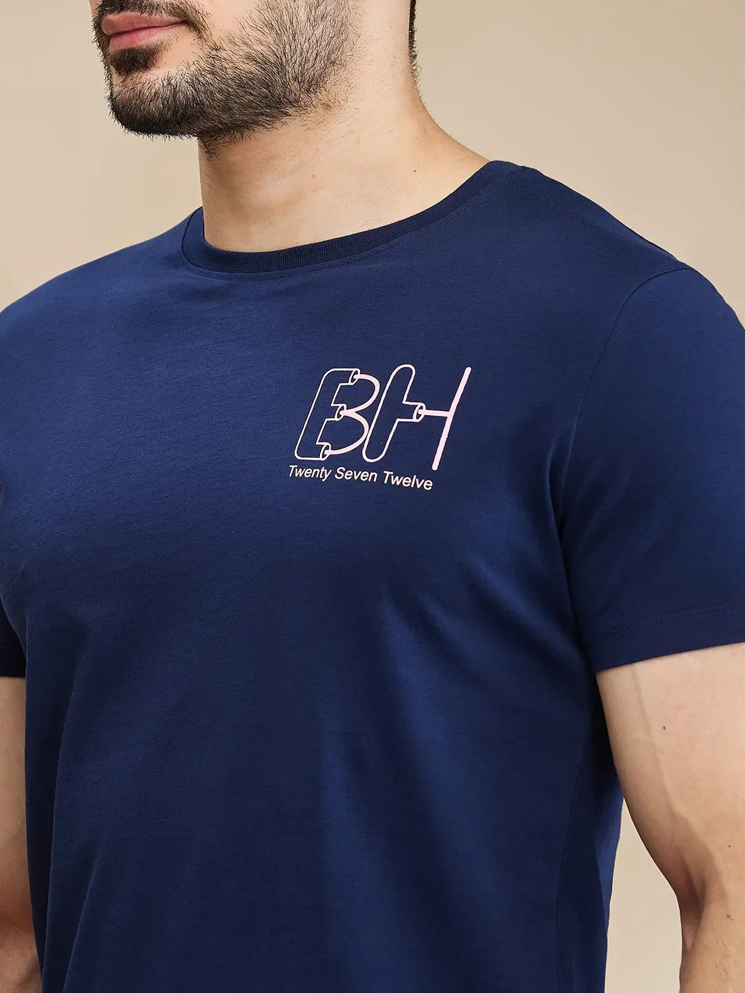 Dark Blue Regular Fit Men's Short Sleeves T-Shirt by Being Human Clothing - Image 5
