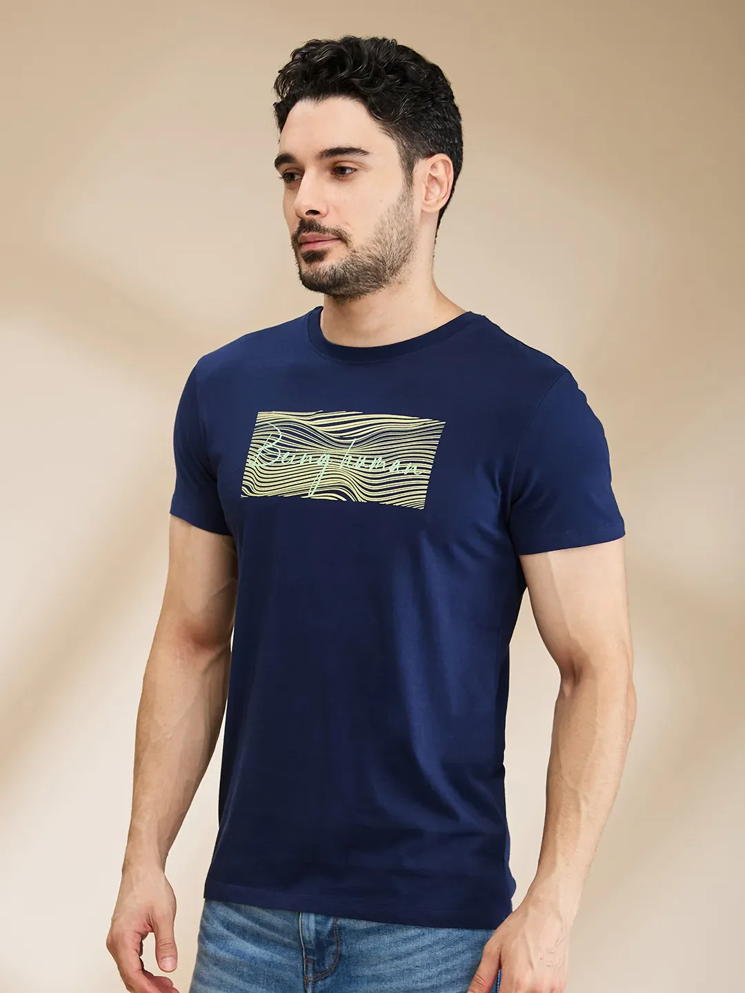 Dark Blue Regular Fit Men's Short Sleeves T-Shirt by Being Human Clothing - Image 4