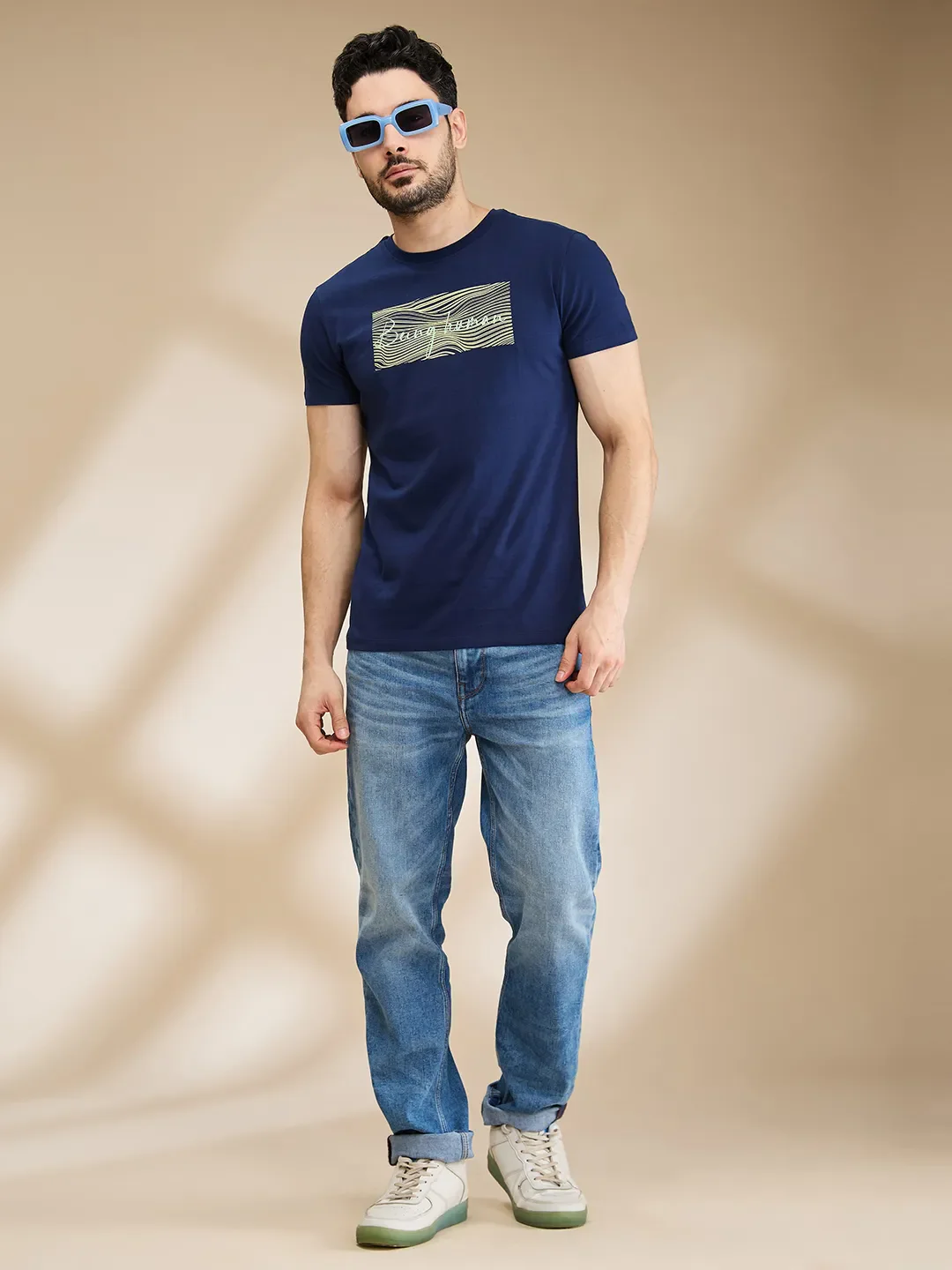 Dark Blue Regular Fit Men's Short Sleeves T-Shirt by Being Human Clothing - Image 6