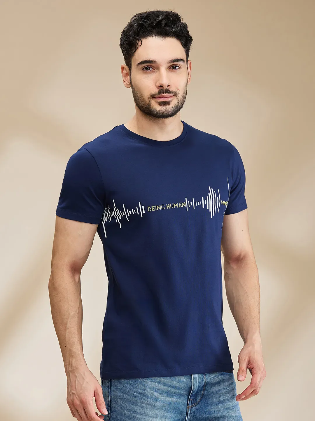 Navy Regular Fit Round Neck Men's T-Shirt by Being Human Clothing - Image 4