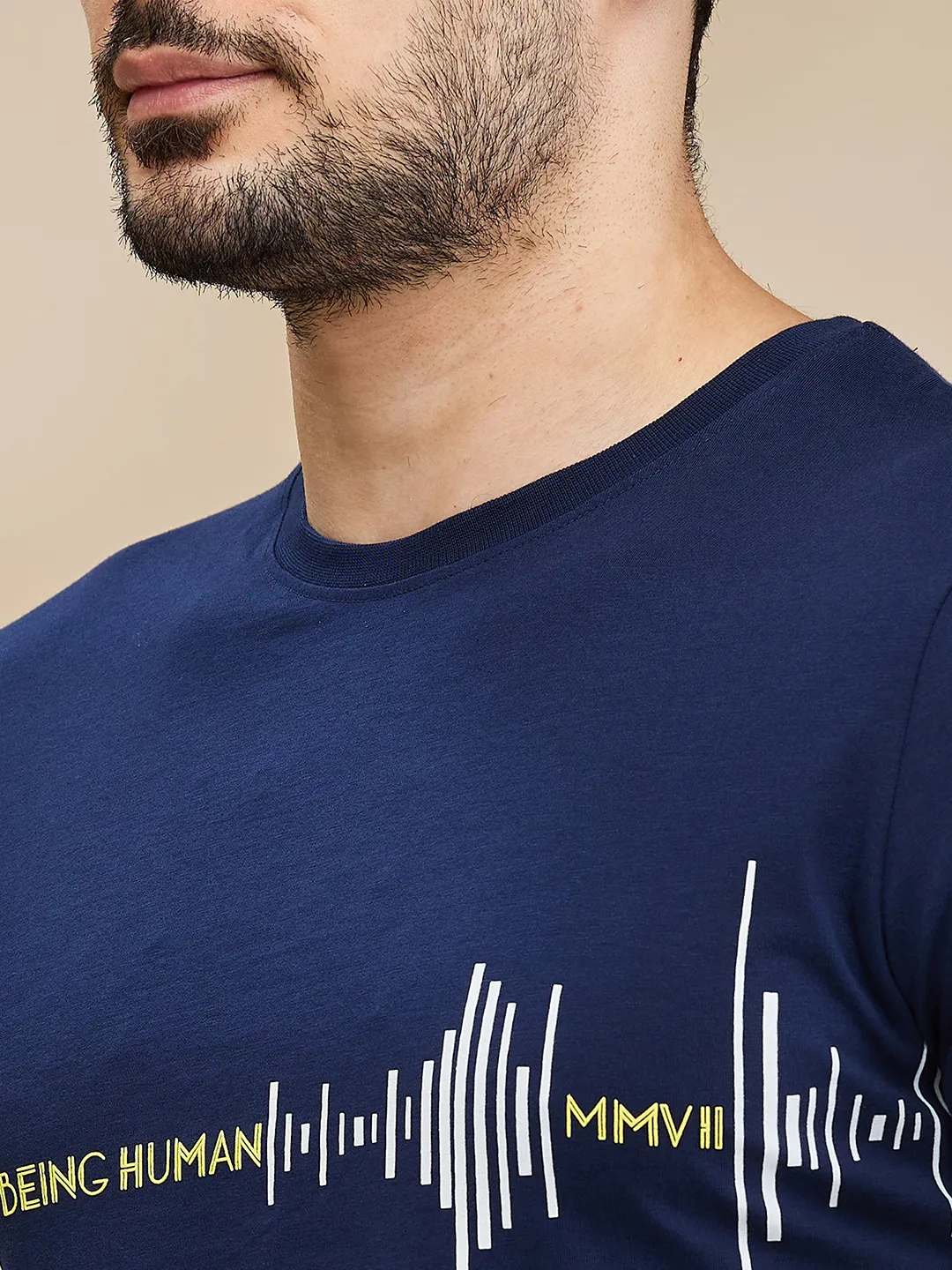 Navy Regular Fit Round Neck Men's T-Shirt by Being Human Clothing - Image 5