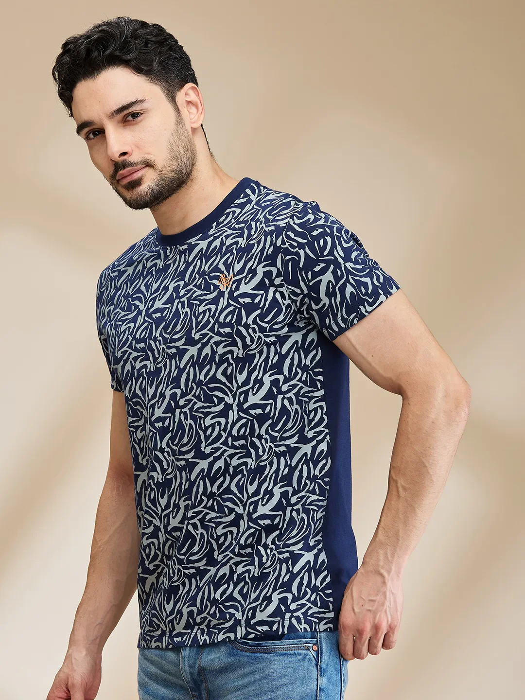 Dark Blue Regular Fit Men's Short Sleeves T-Shirt by Being Human Clothing - Image 4