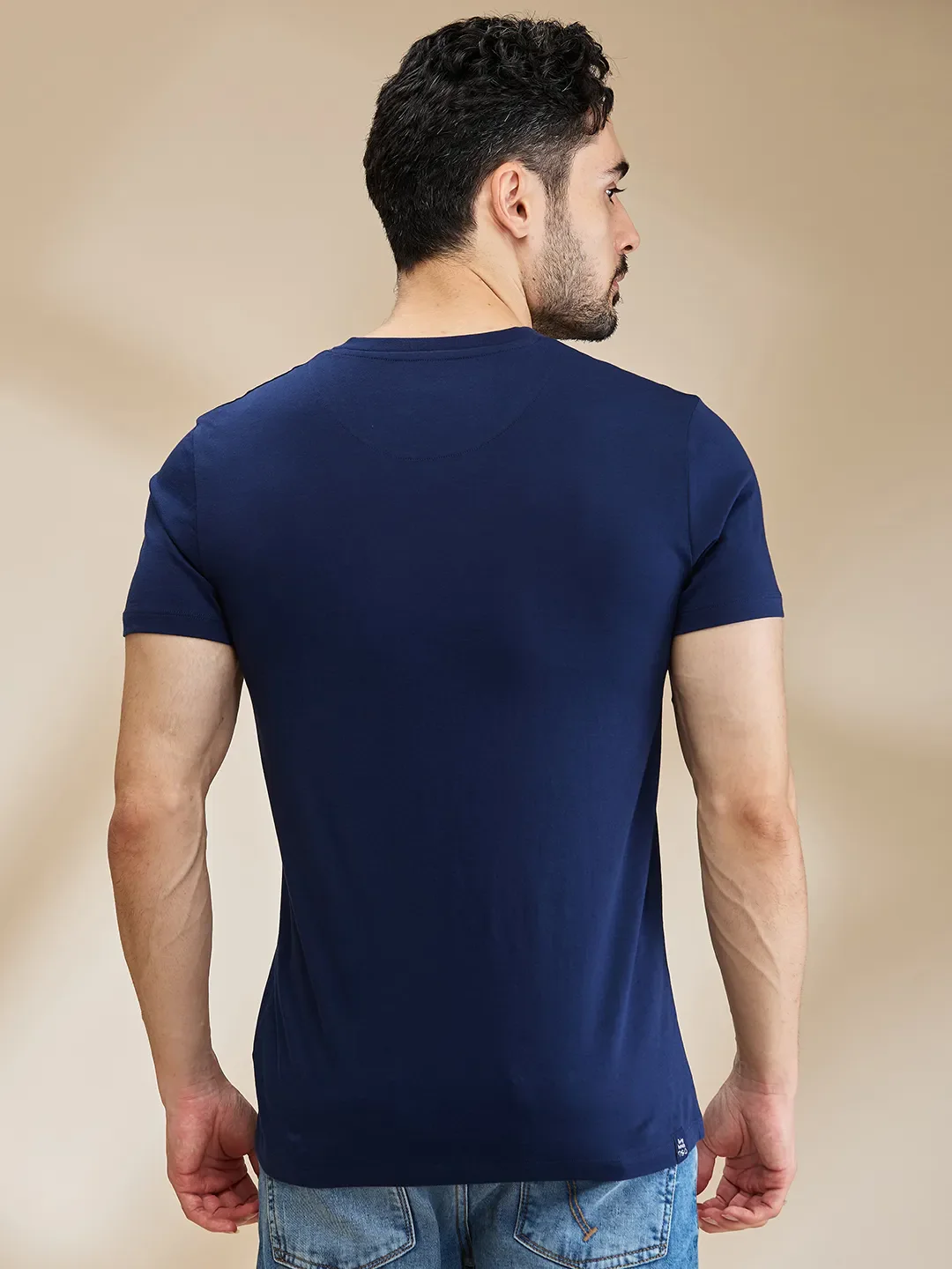 Dark Blue Regular Fit Men's Short Sleeves T-Shirt by Being Human Clothing - Image 3