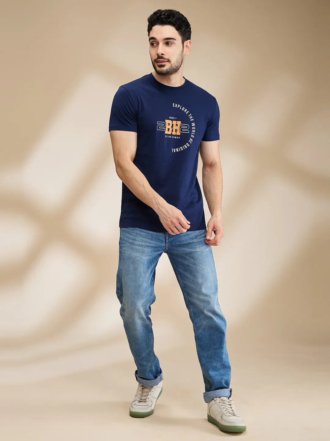 Dark Blue Regular Fit Men's Short Sleeves T-Shirt by Being Human Clothing - Image 2