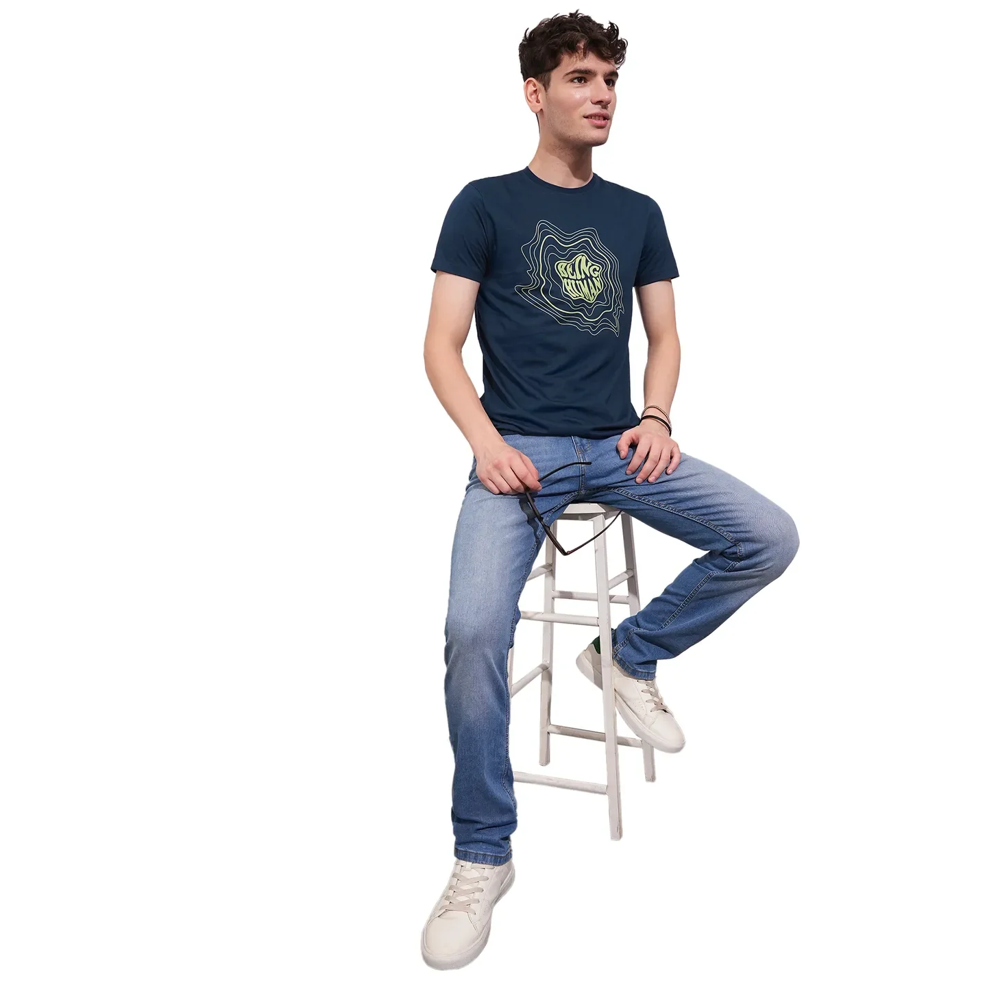 Navy Regular Fit Round Neck Men's T-Shirt by Being Human Clothing - Image 4