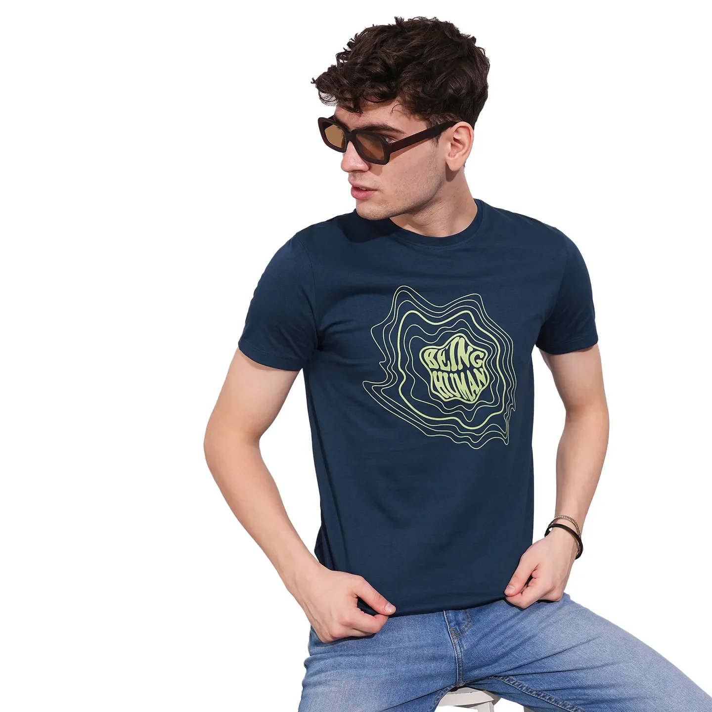 Navy Regular Fit Round Neck Men's T-Shirt by Being Human Clothing - Image 6