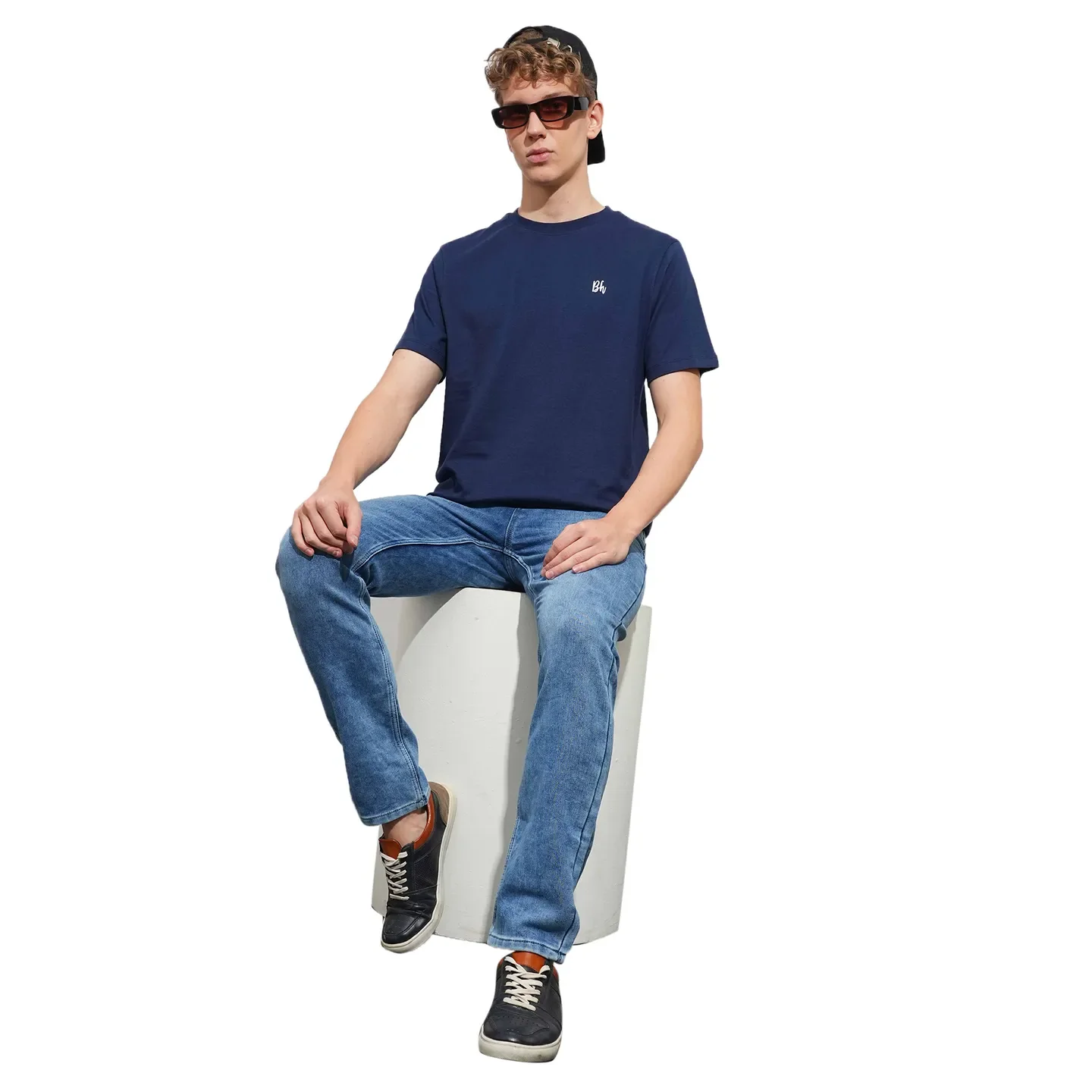 Navy Easy Fit Round Neck Men's T-Shirt by Being Human Clothing - Image 4