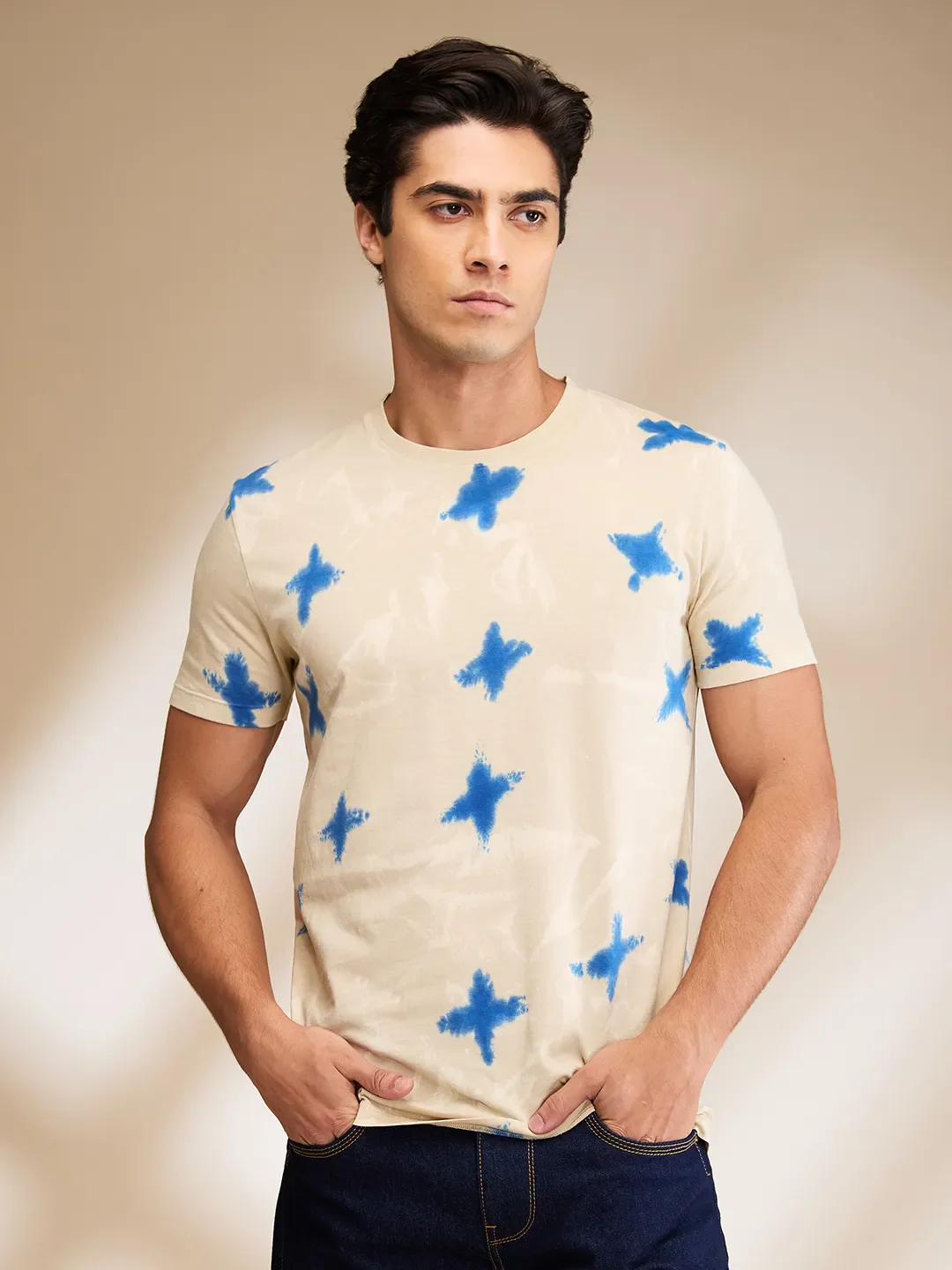 Oat Milk Regular Fit Round Neck Men's T-Shirt by Being Human Clothing