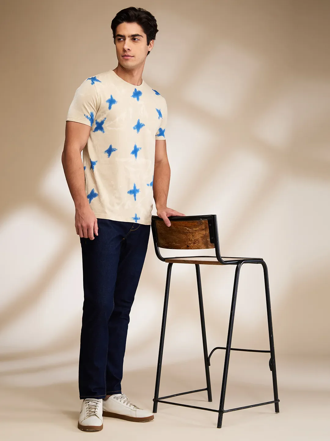 Oat Milk Regular Fit Round Neck Men's T-Shirt by Being Human Clothing - Image 6