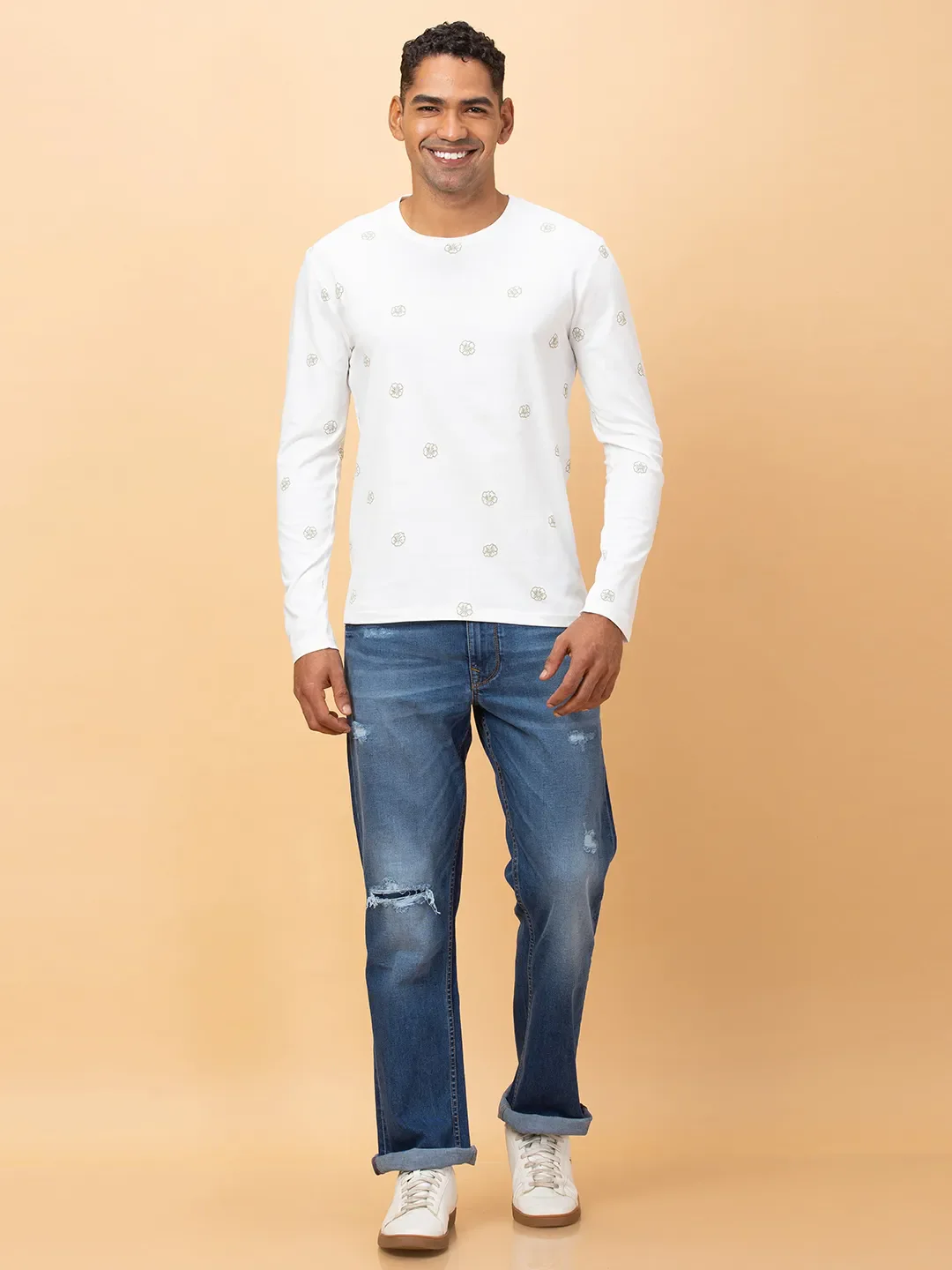 Off White Regular Fit Round Neck Men's T-Shirt by Being Human Clothing - Image 2