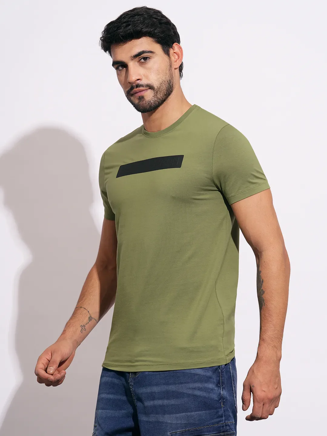 Olive Slim Fit Round Neck Men's T-Shirt by Being Human Clothing - Image 2