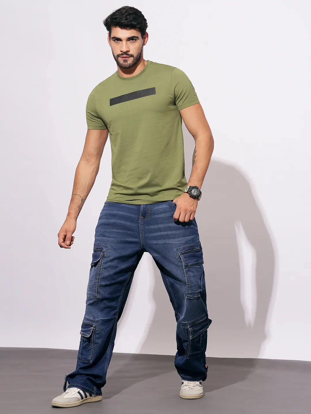 Olive Slim Fit Round Neck Men's T-Shirt by Being Human Clothing - Image 4