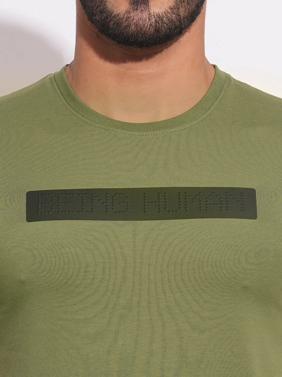 Olive Slim Fit Round Neck Men's T-Shirt by Being Human Clothing - Image 5