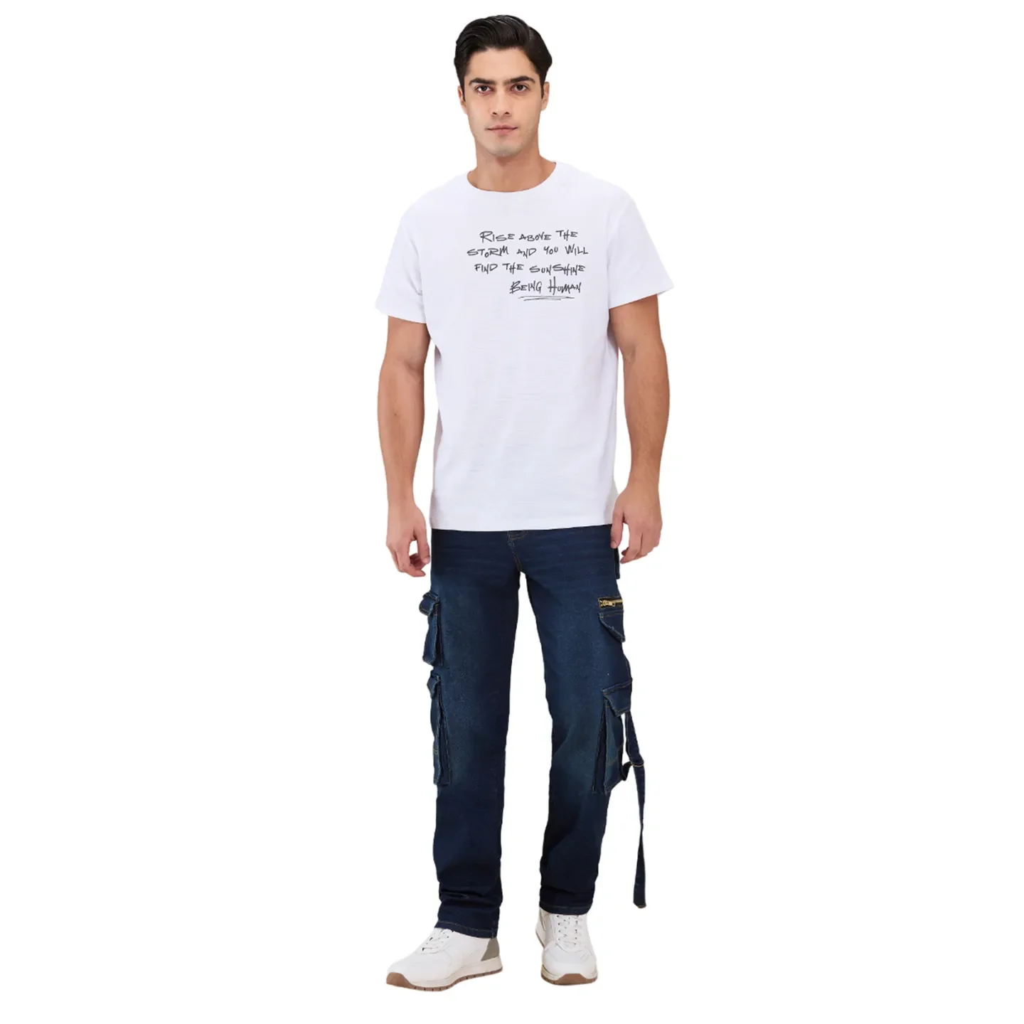 Optic White Easy Fit Round Neck Men's T-Shirt by Being Human Clothing - Image 2