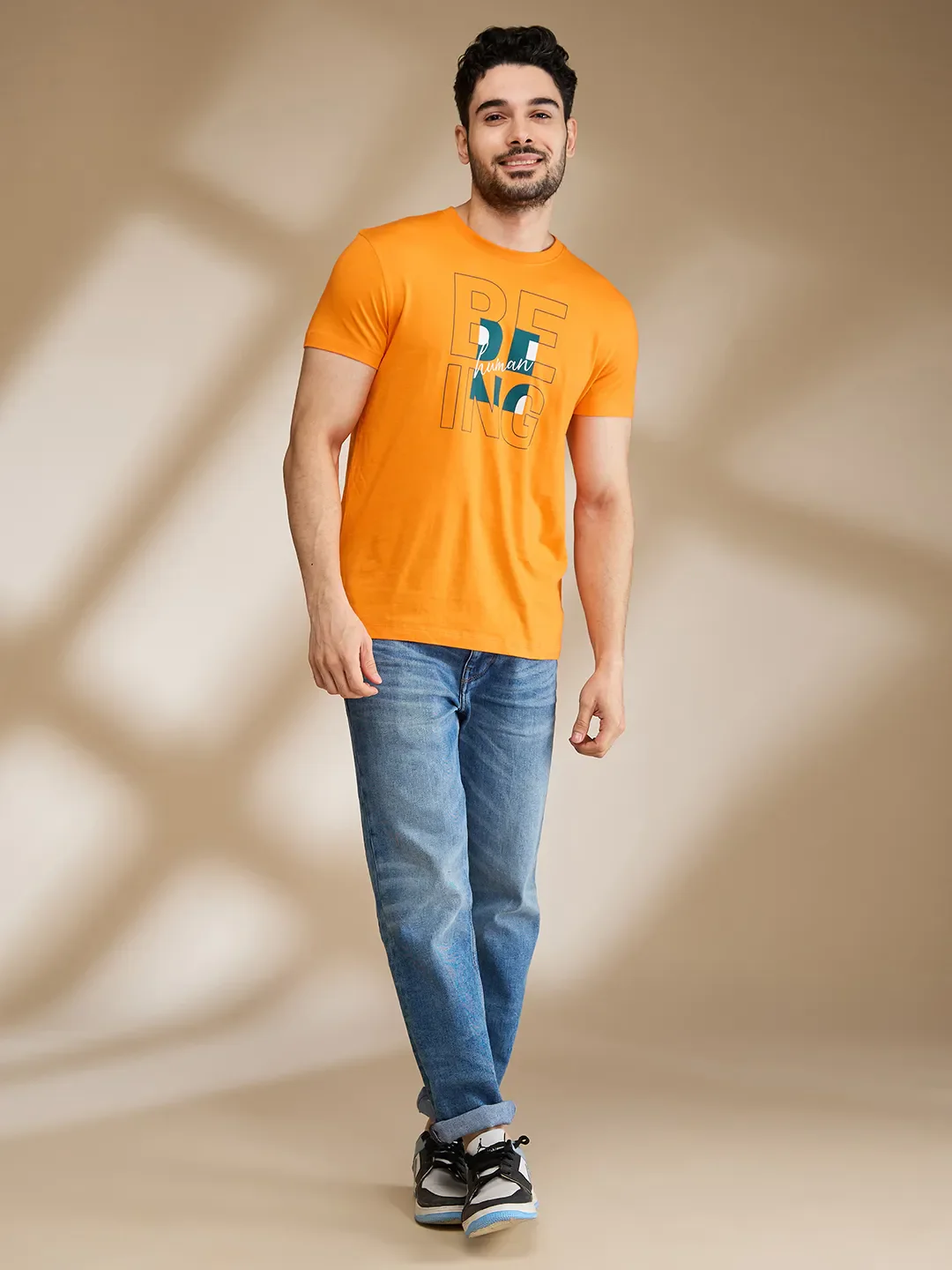 Orange Regular Fit Men's Short Sleeves T-Shirt by Being Human Clothing - Image 2