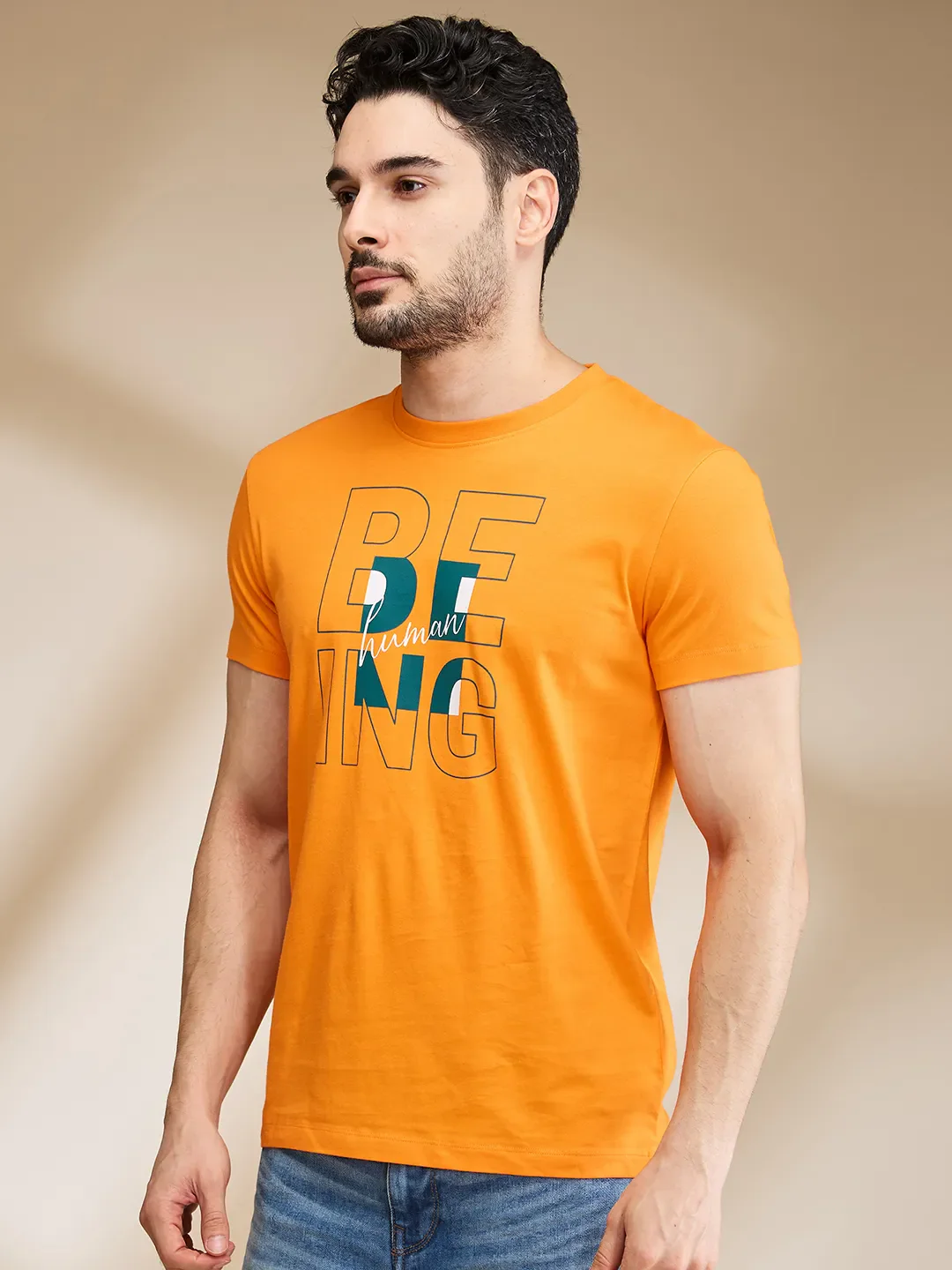 Orange Regular Fit Men's Short Sleeves T-Shirt by Being Human Clothing - Image 4