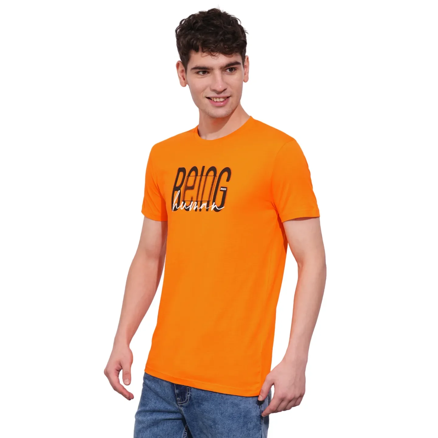 Orange Regular Fit Round Neck Men's T-Shirt by Being Human Clothing - Image 2