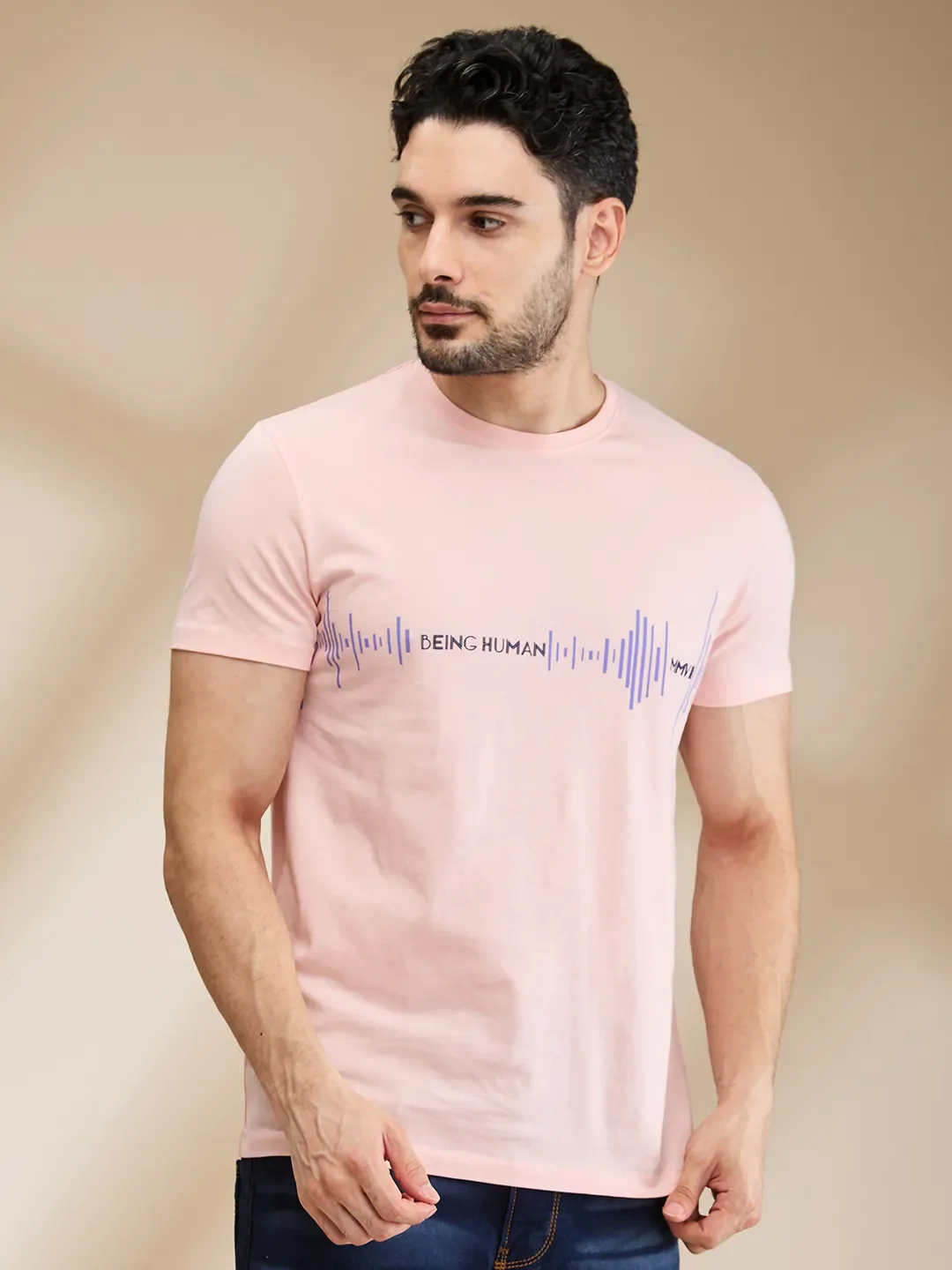 Pink Regular Fit Men's Short Sleeves T-Shirt by Being Human Clothing