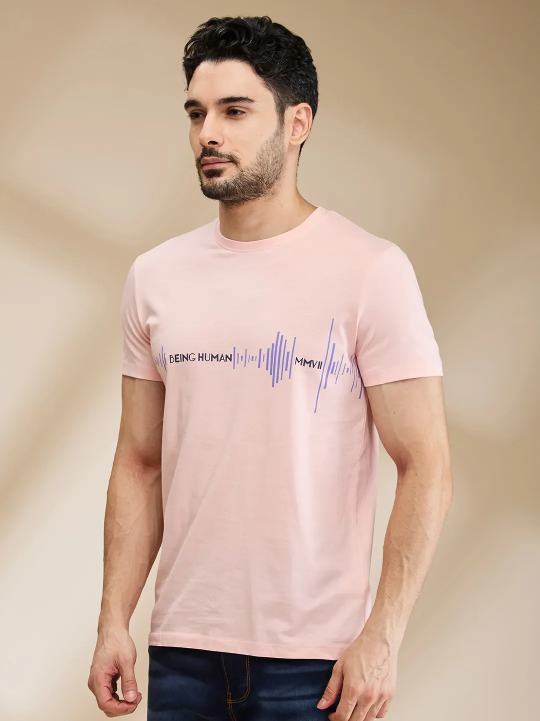 Pink Regular Fit Men's Short Sleeves T-Shirt by Being Human Clothing - Image 4